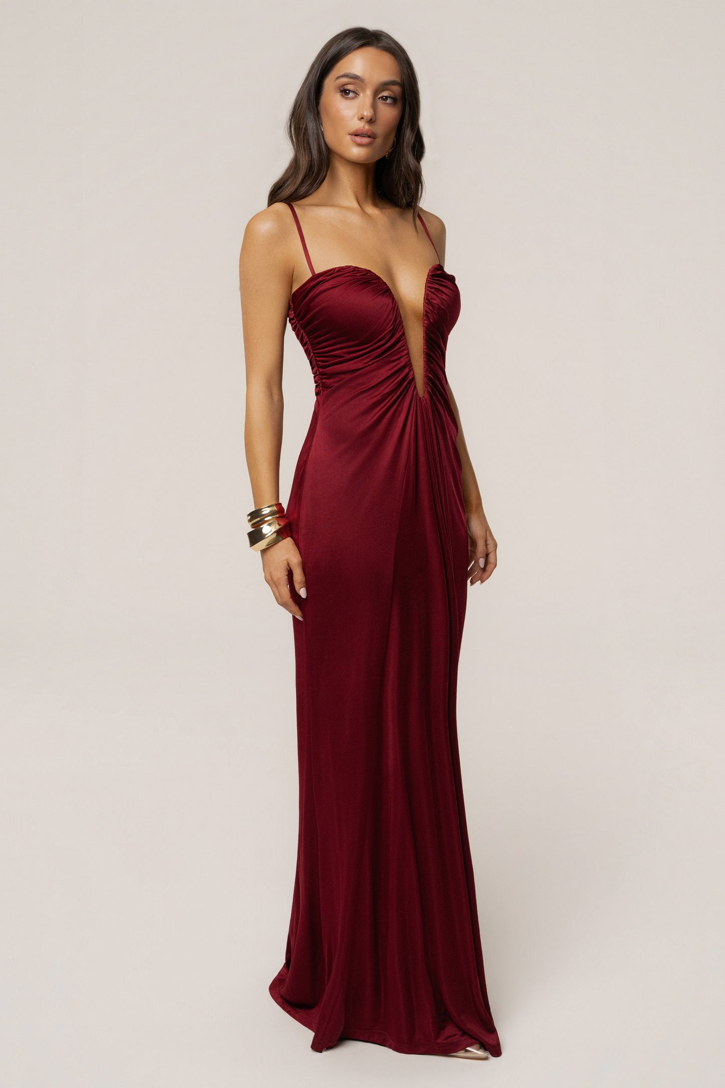 Burgundy Auric Deep Plunge Maxi Dress JLUXLABEL