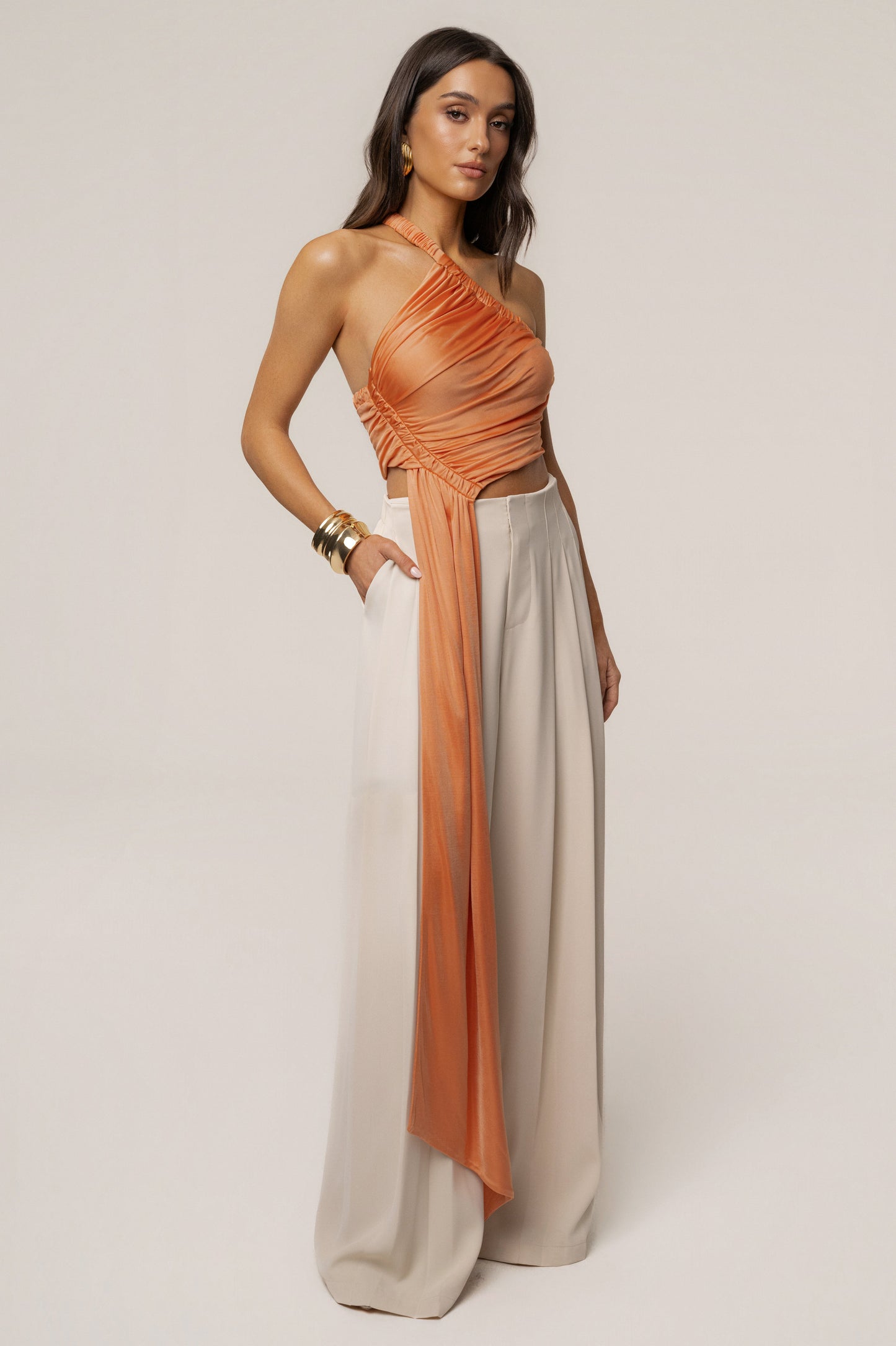 Peach Spotlight Draped Top JLUXLABEL