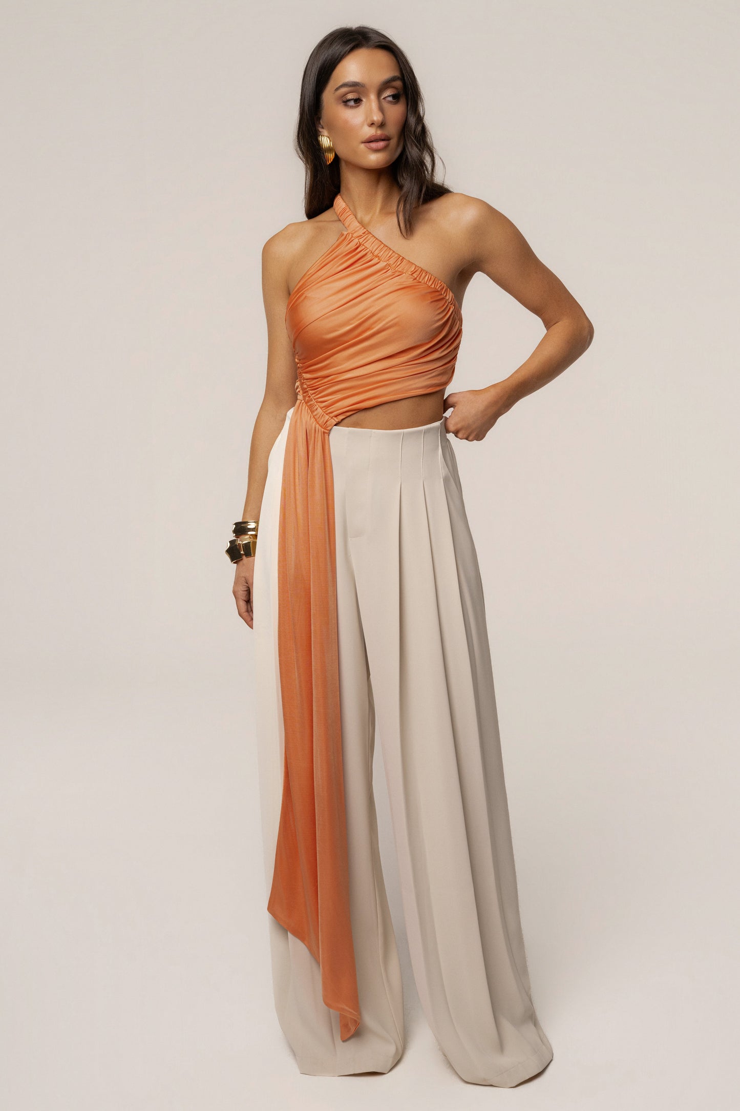 Peach Spotlight Draped Top JLUXLABEL