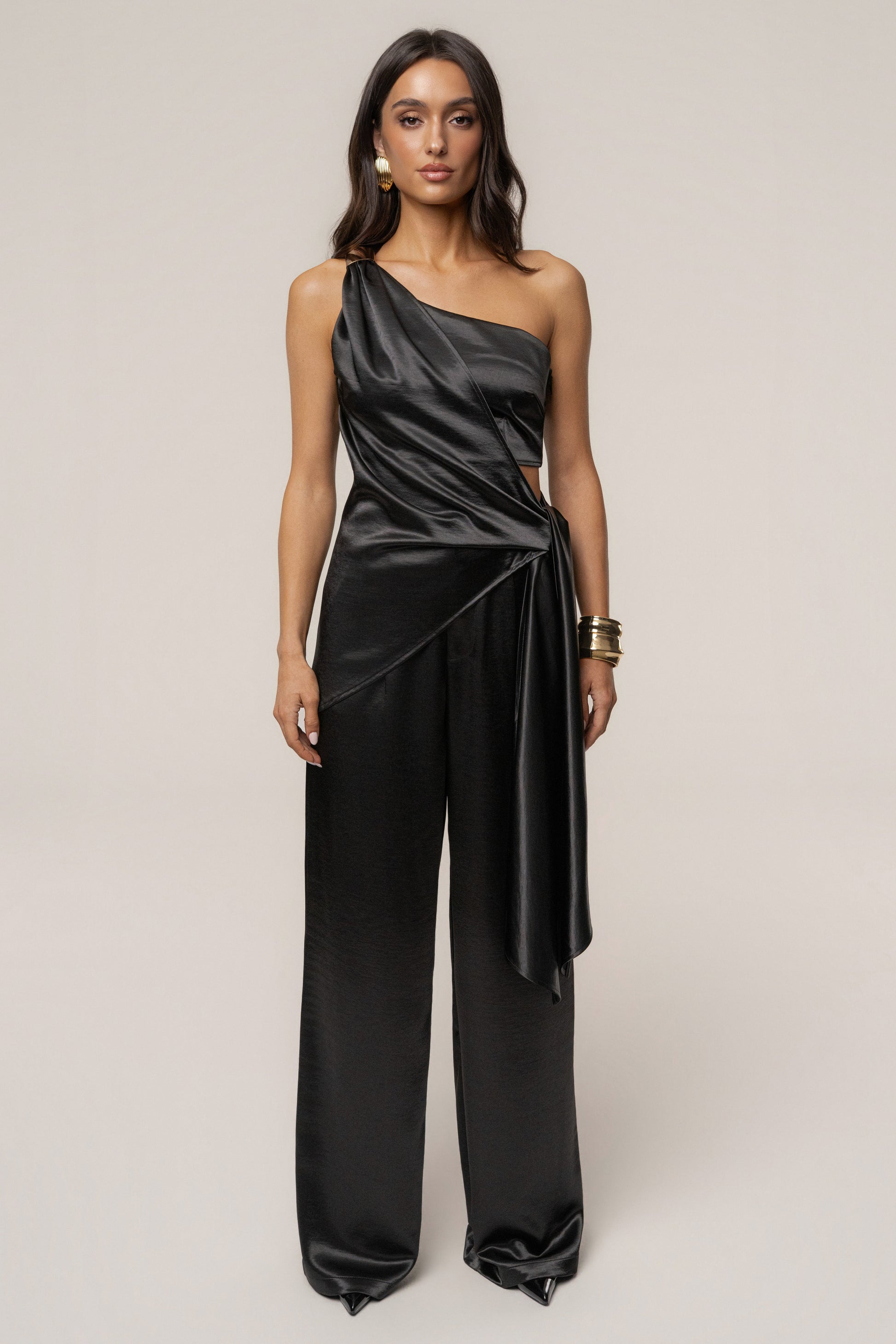 Black Palmera Satin Top JLUXLABEL
