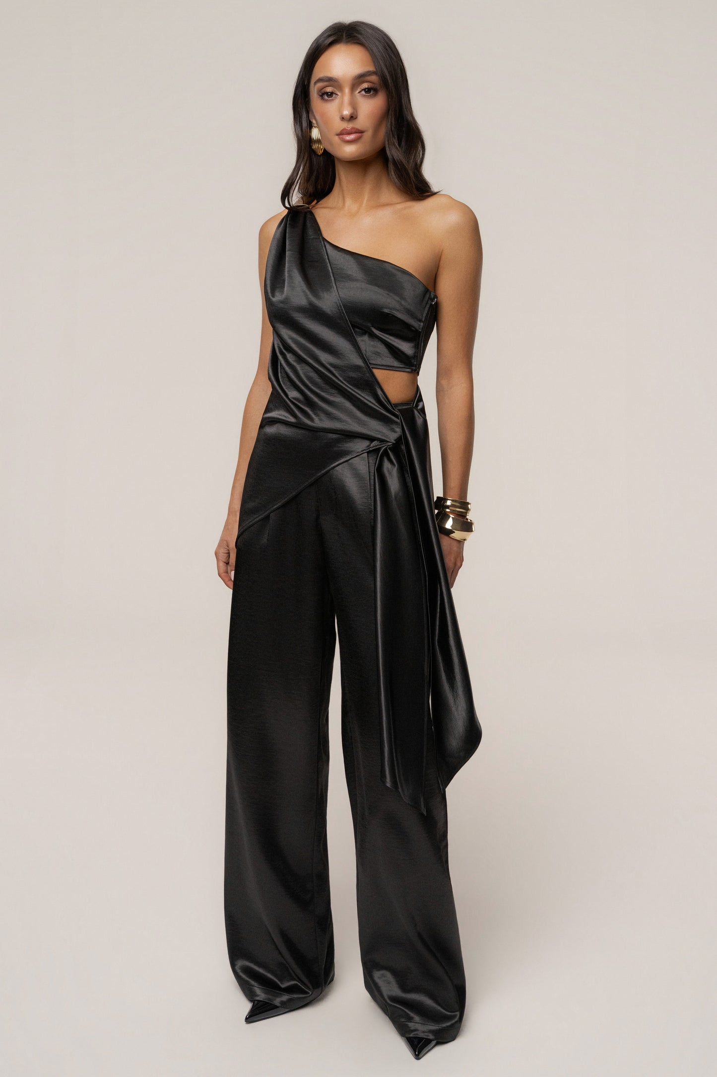 Black Palmera Satin Top JLUXLABEL