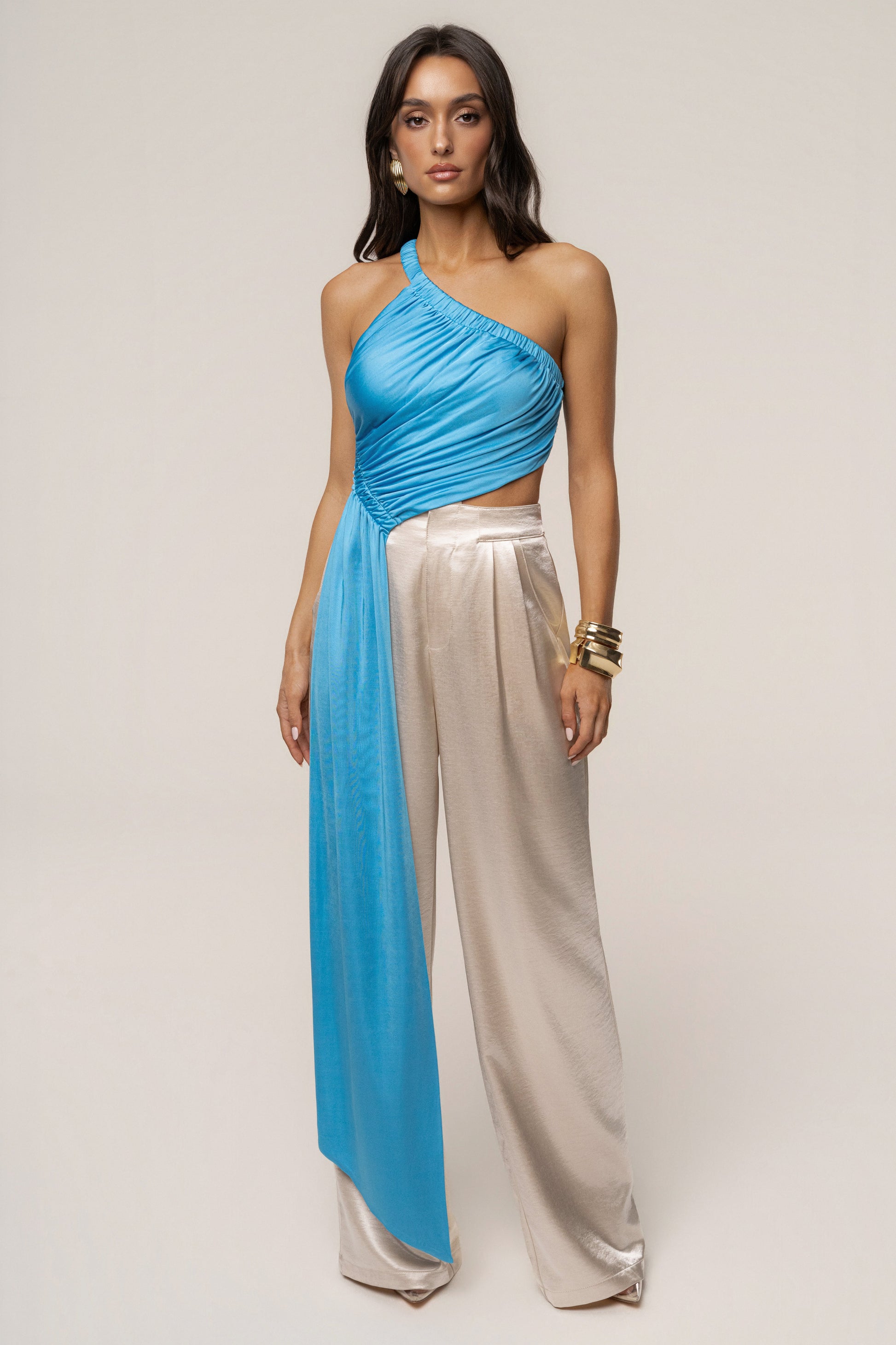 Blue Spotlight Draped Top JLUXLABEL