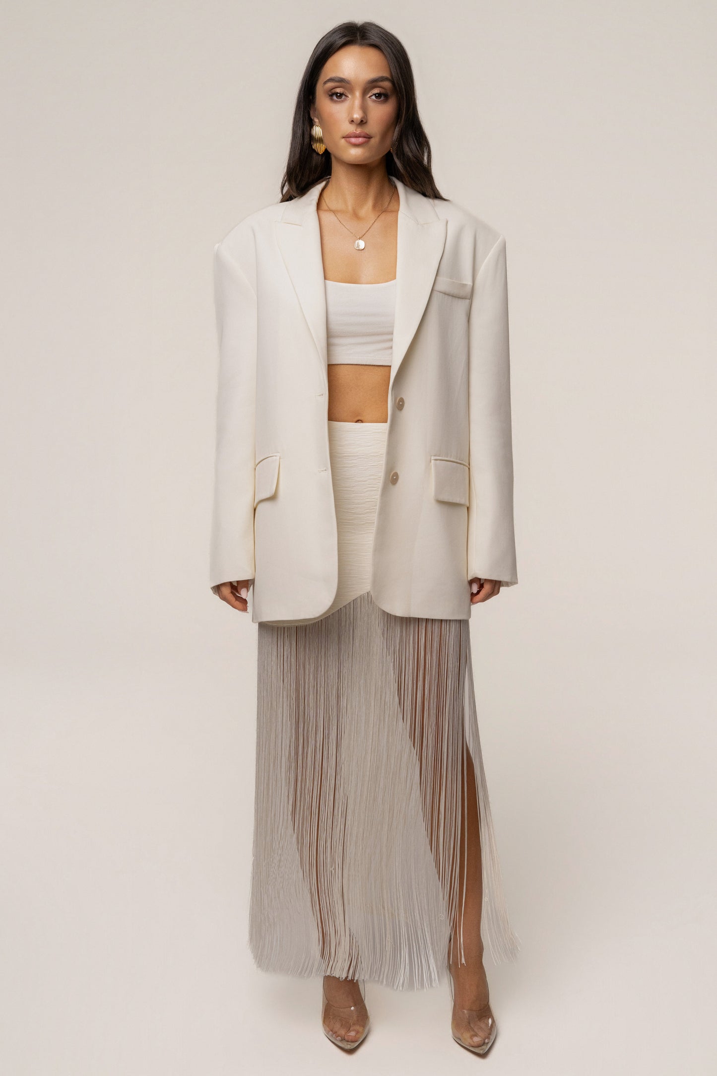 Ivory Gala Nights Fringe Skirt JLUXLABEL