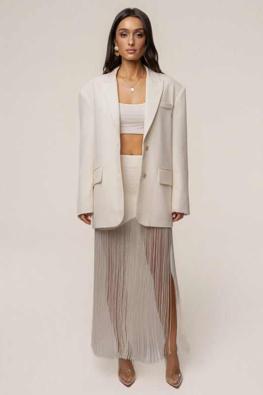 Ivory Gala Nights Fringe Skirt JLUXLABEL