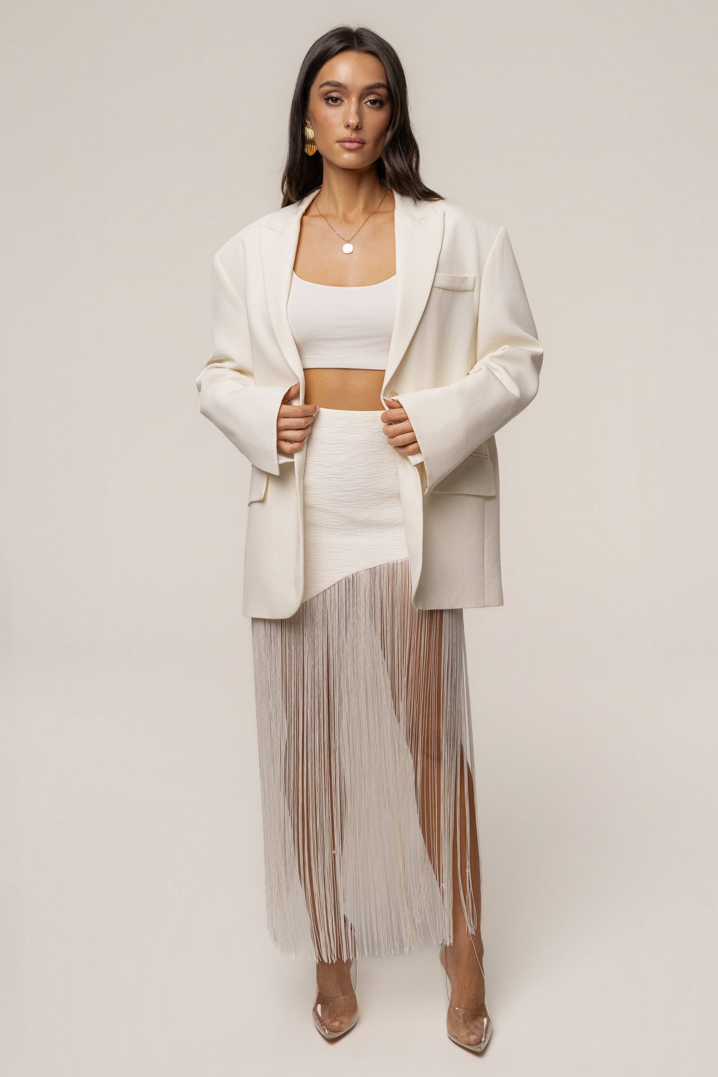 Ivory Gala Nights Fringe Skirt JLUXLABEL