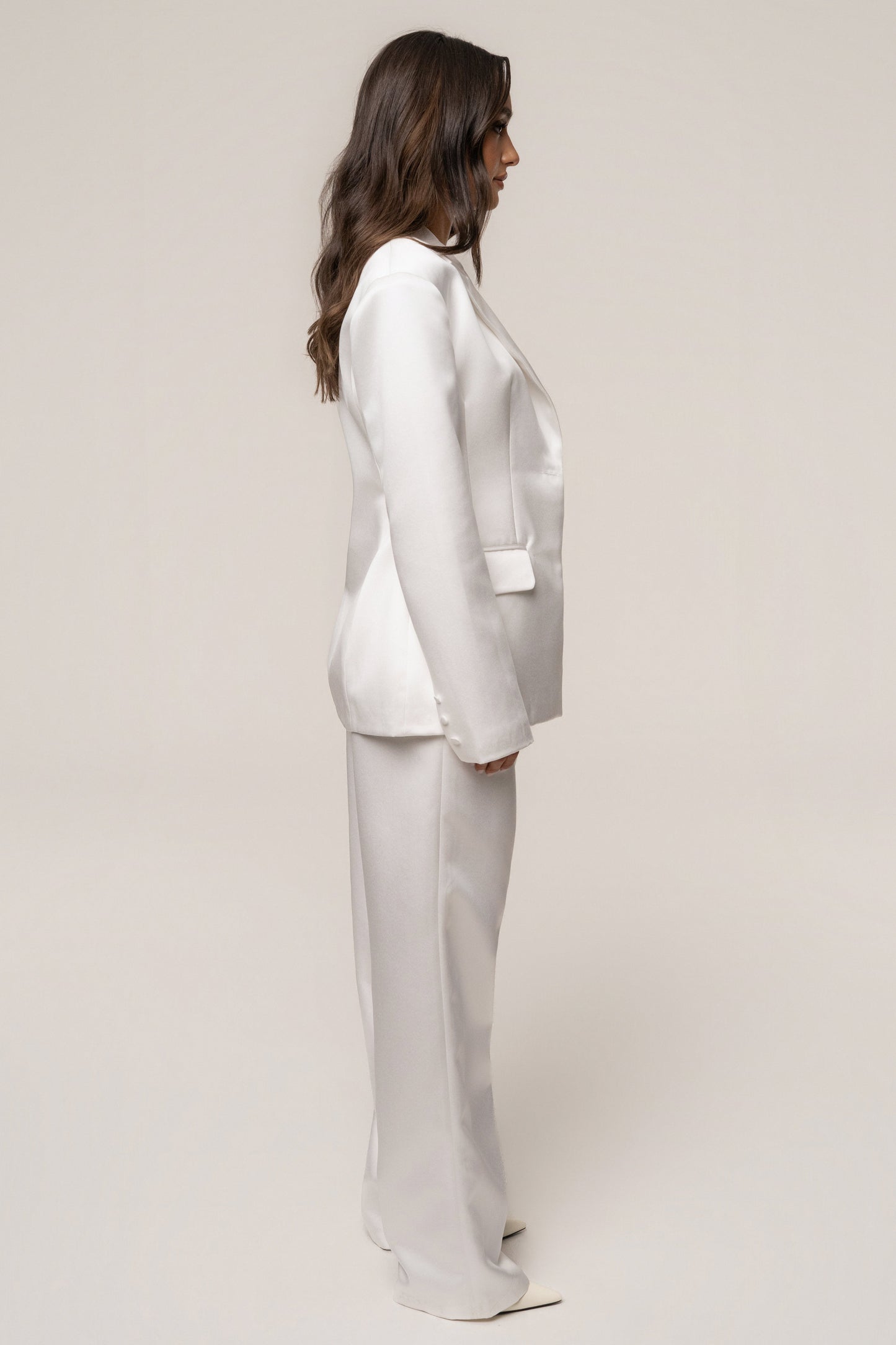 White Victoria Satin Blazer NEWFASHIONEDGE