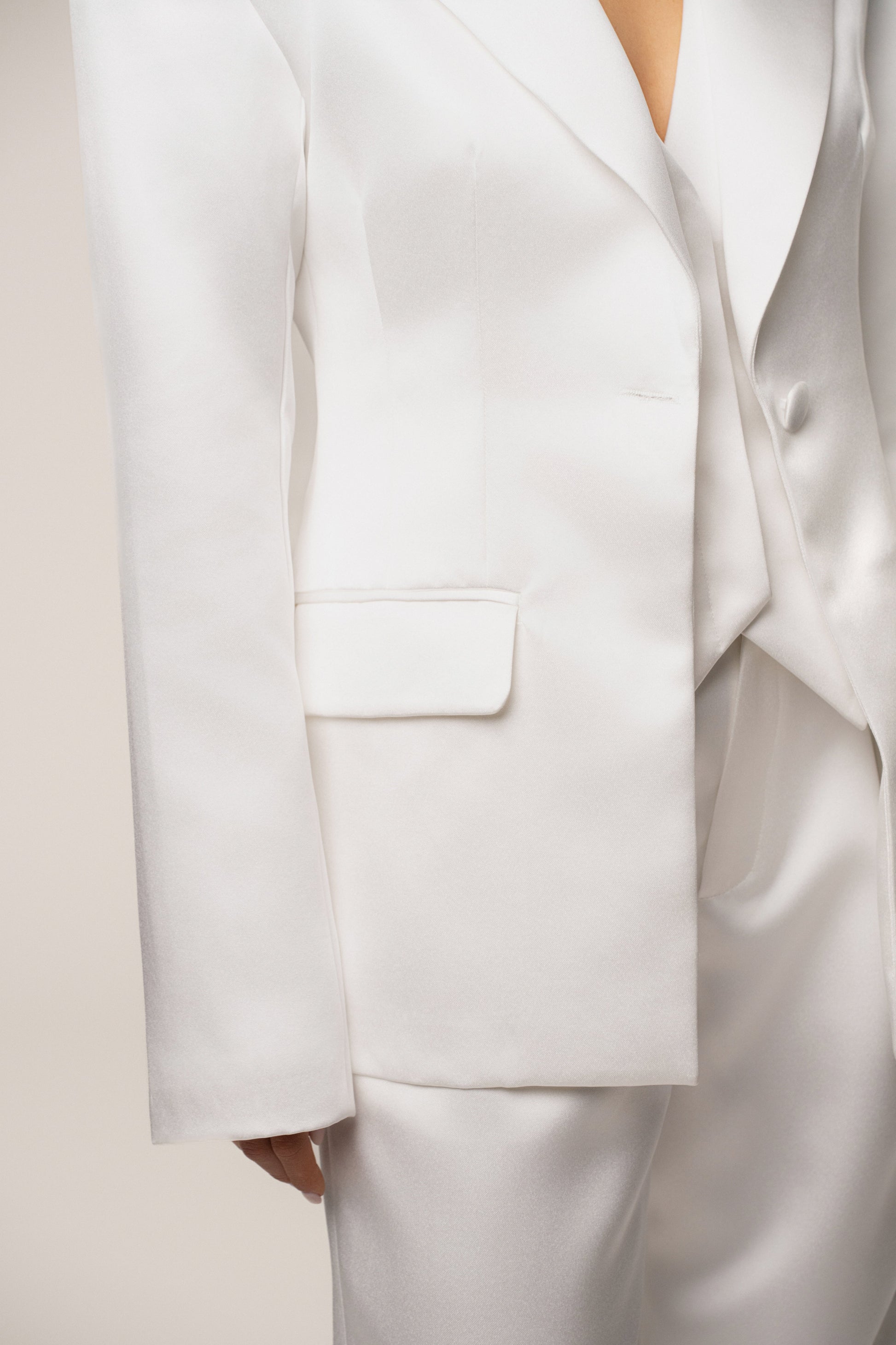 White Victoria Satin Blazer NEWFASHIONEDGE
