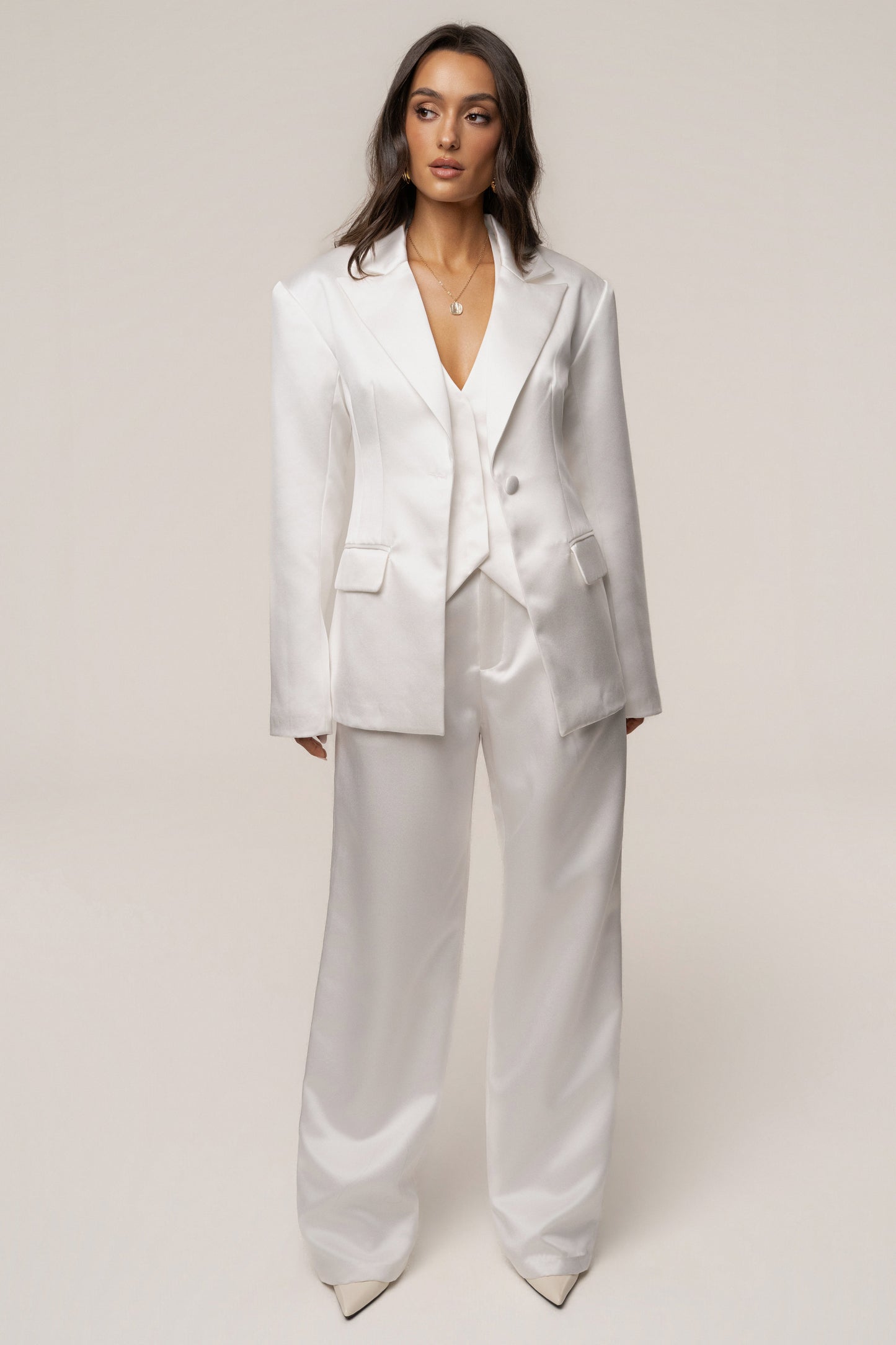 White Victoria Satin Blazer