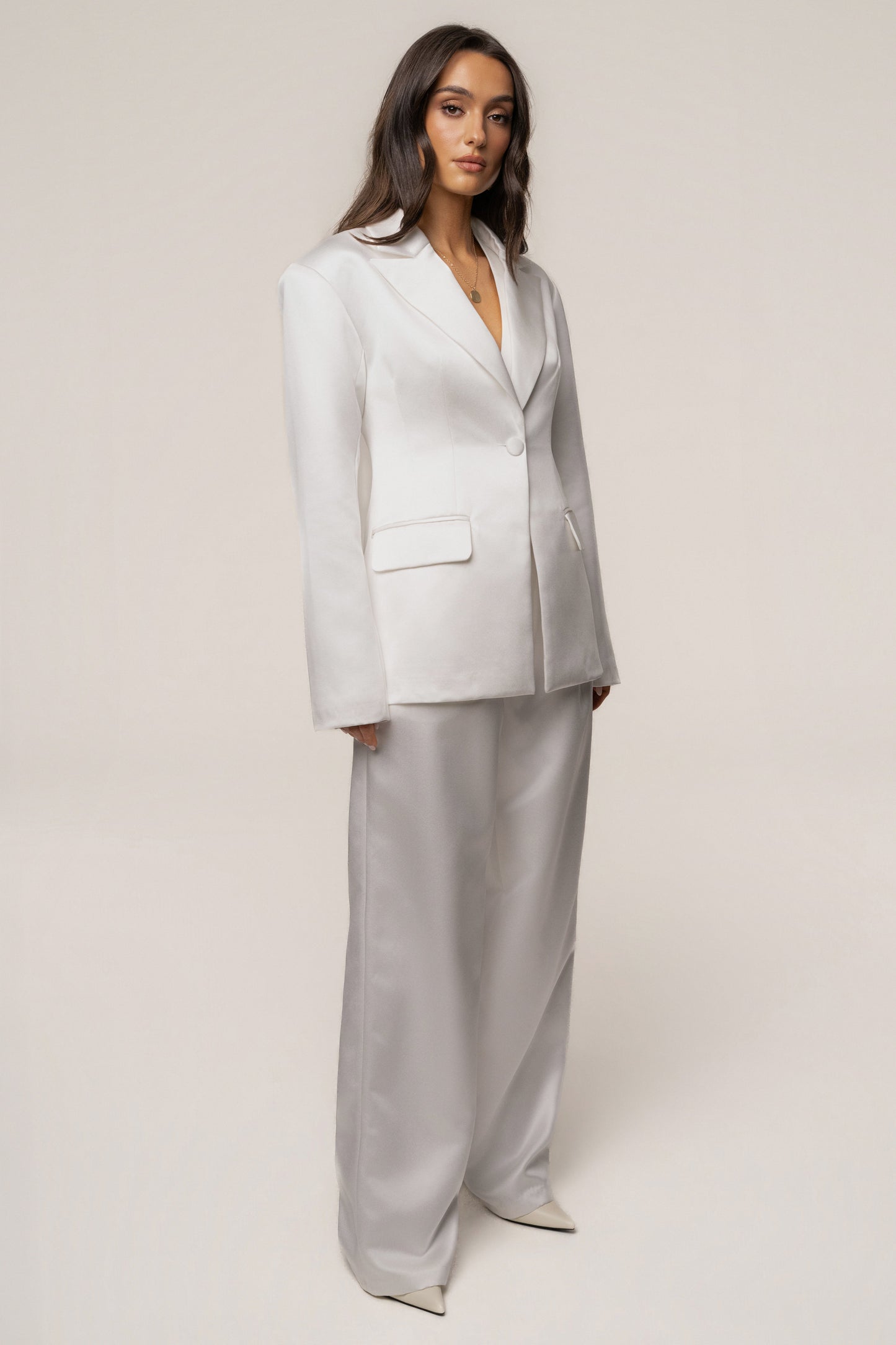 White Victoria Satin Blazer