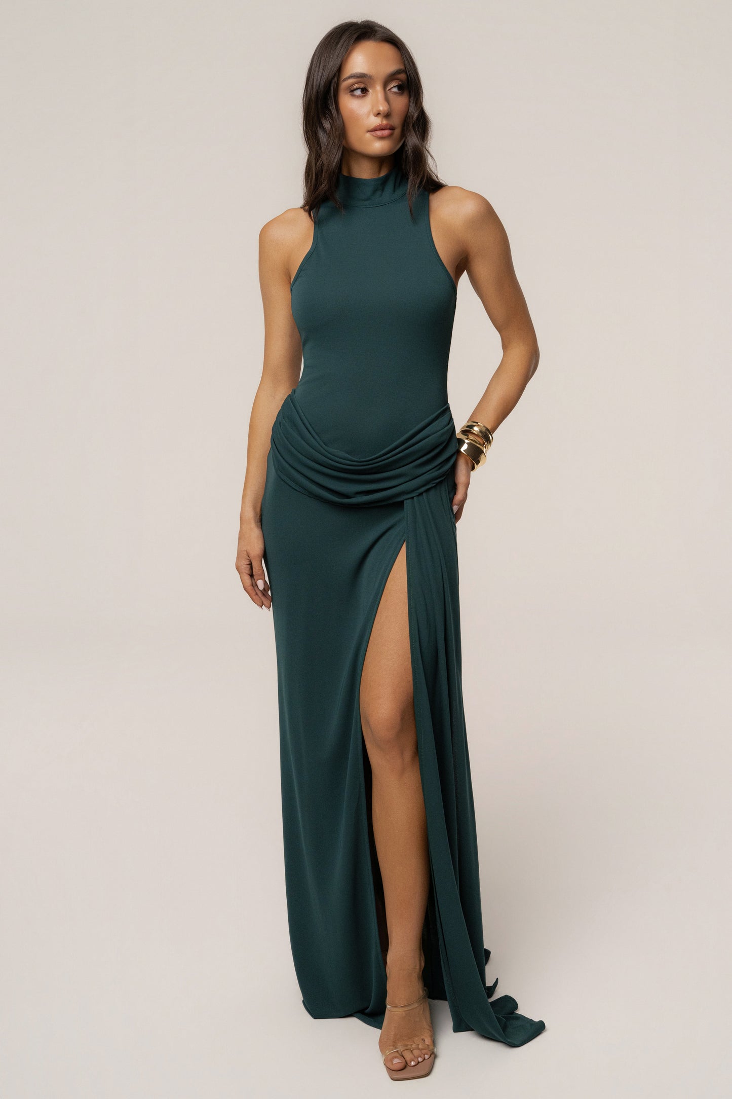 Green Dynasty Slit Maxi Dress JLUXLABEL