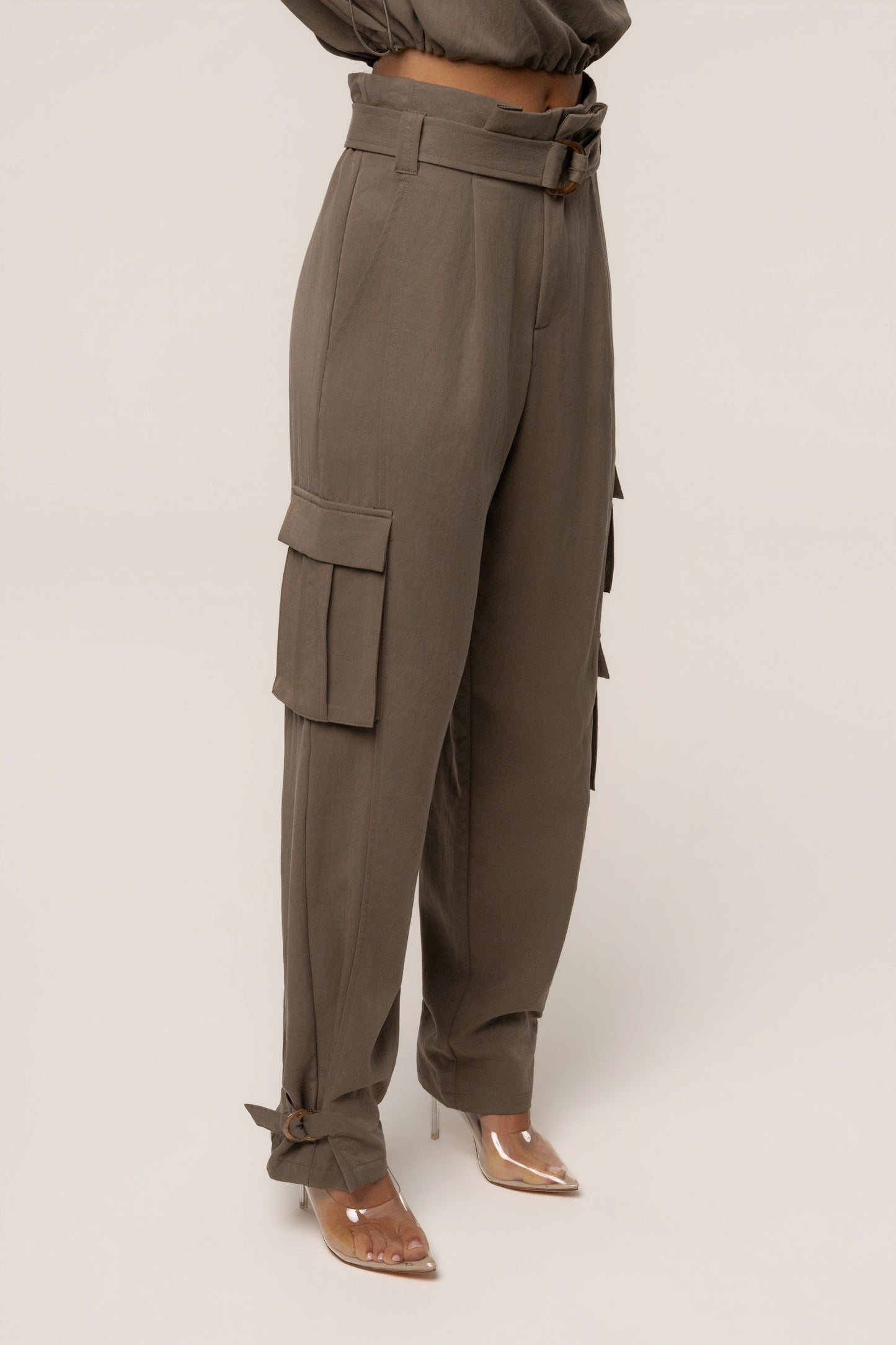 Dark Taupe Boundless Belted Cargo Pants JLUXLABEL