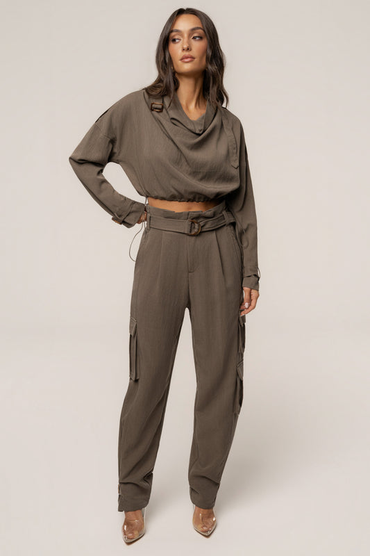Dark Taupe Boundless Belted Cargo Pants JLUXLABEL