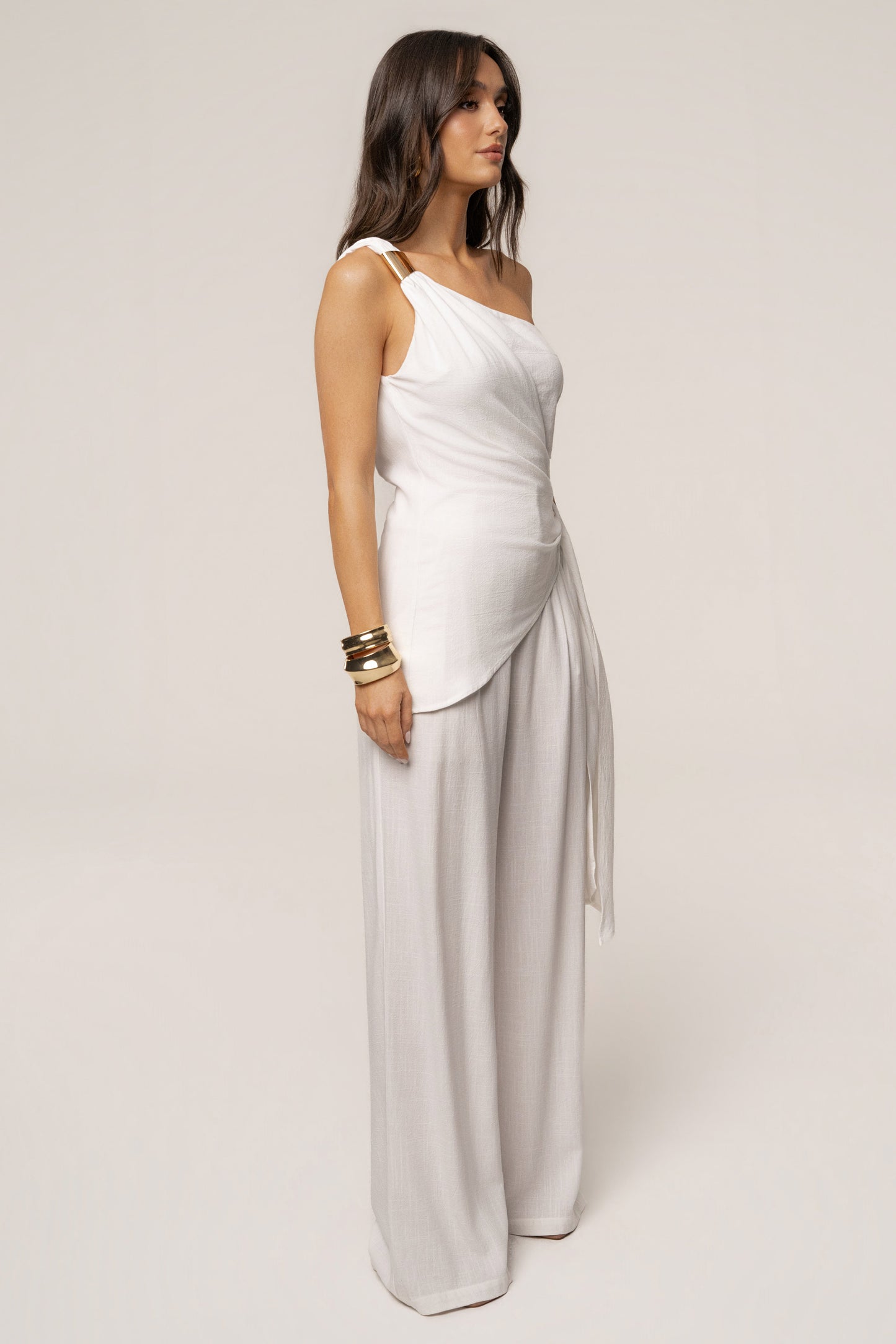 Ivory Palmera One Shoulder Top JLUXLABEL
