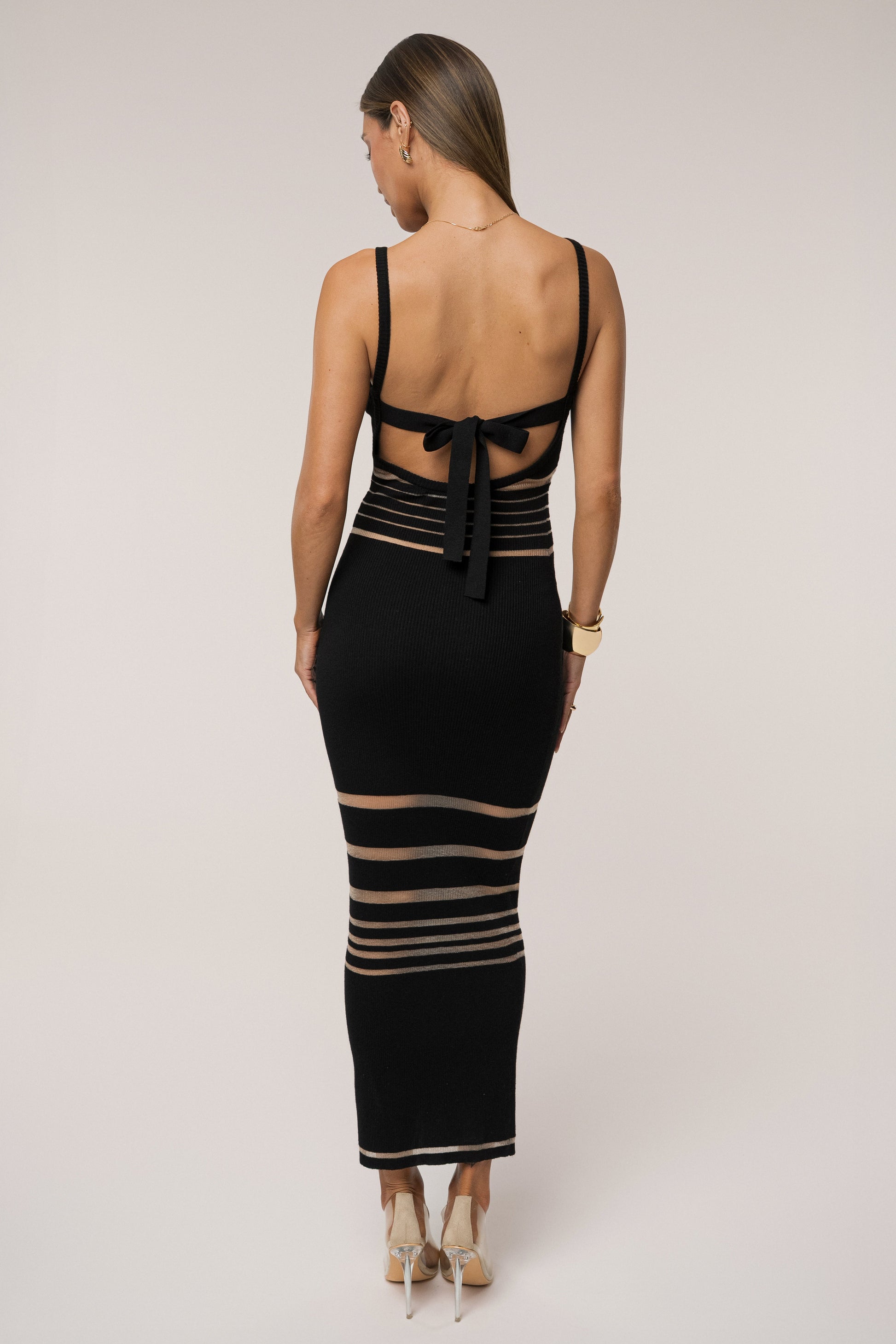 Black Striped Rib Knit Dress JLUXLABEL