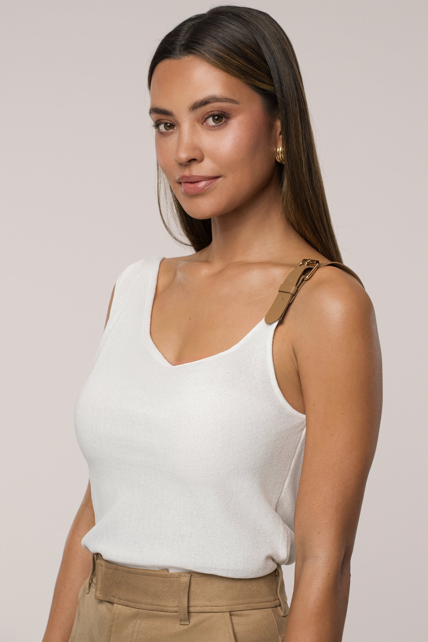 Ivory Shanti Faux Buckle Top JLUXLABEL