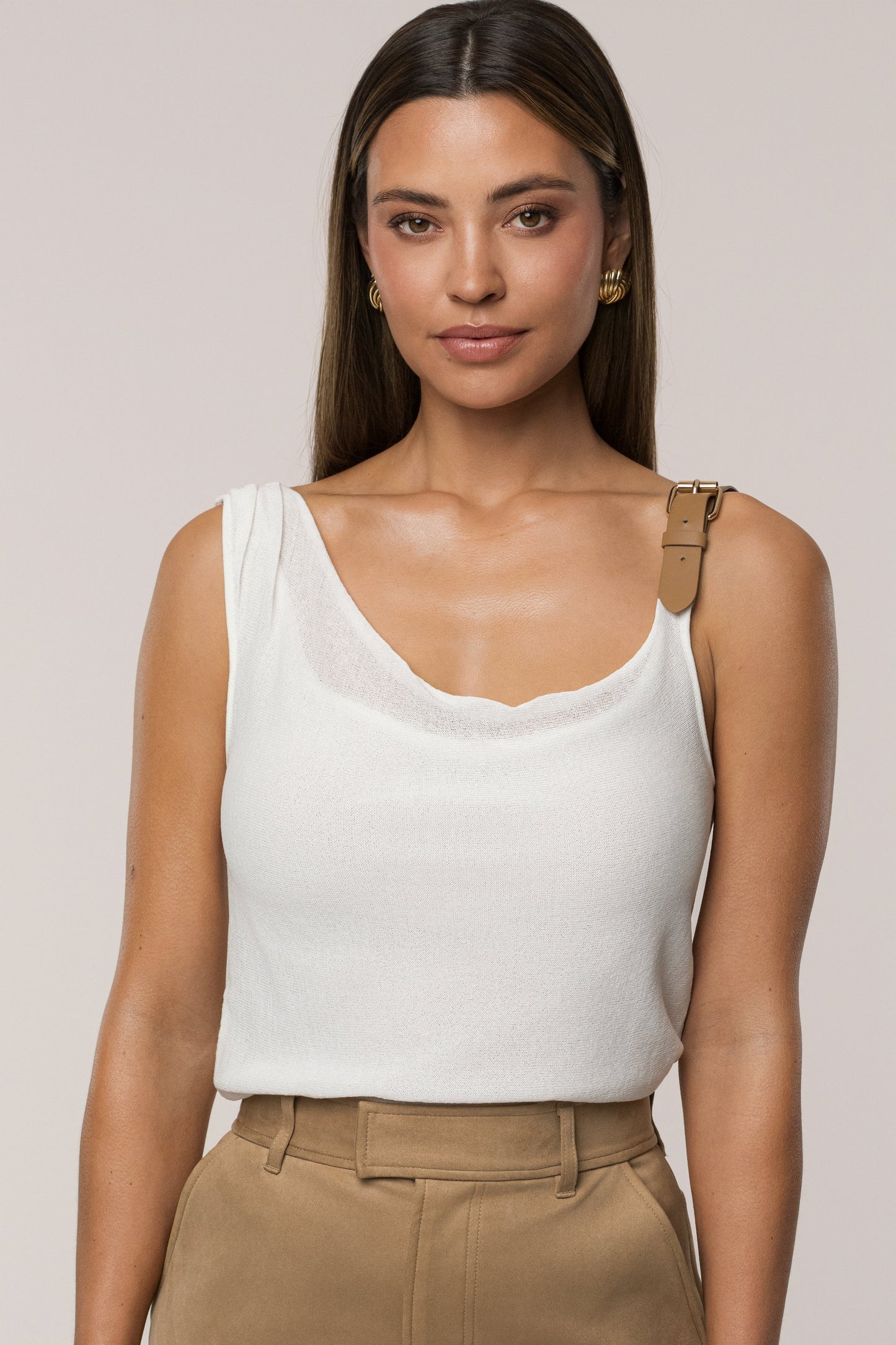 Ivory Shanti Faux Buckle Top JLUXLABEL