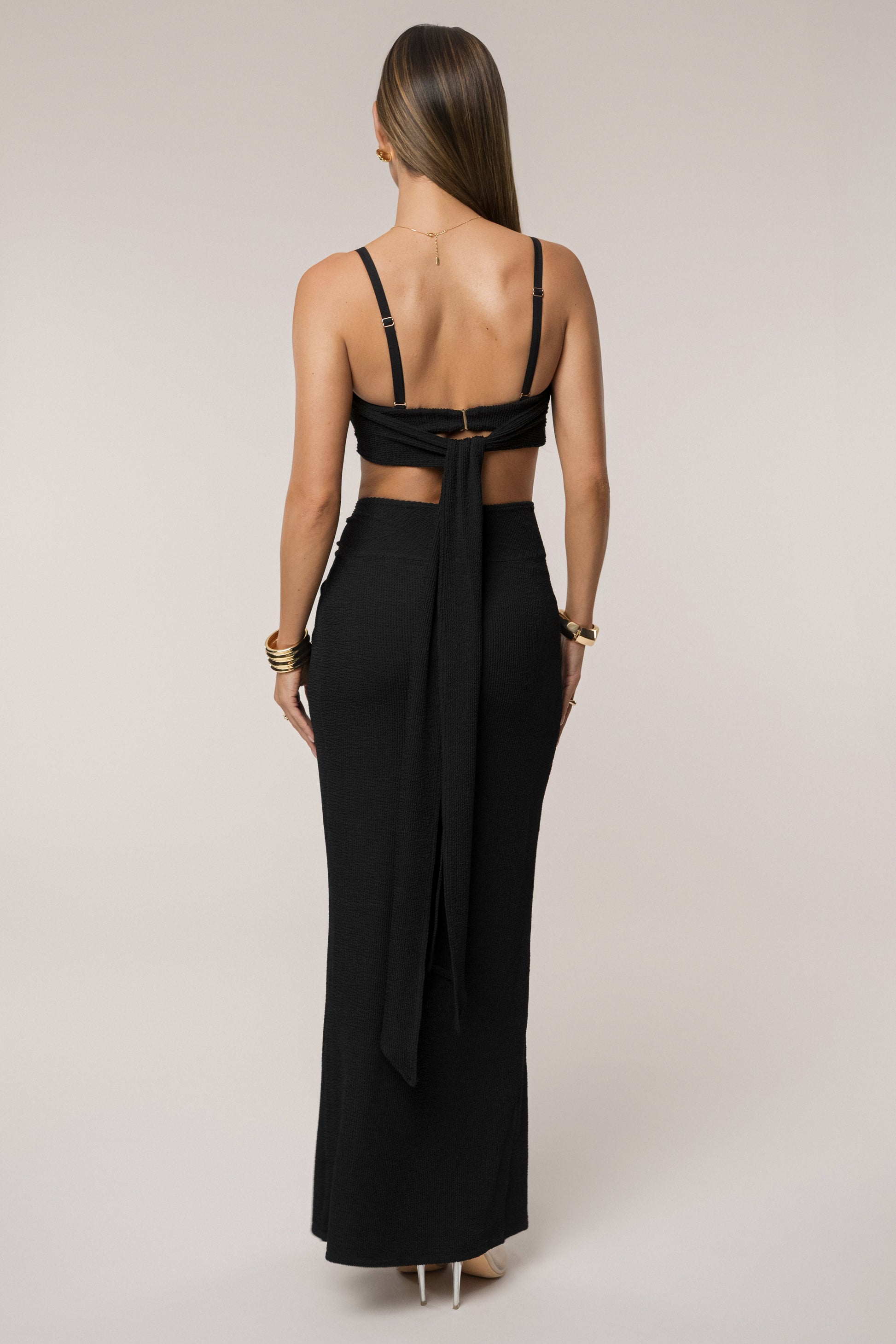 Black Deidra Draped Skirt Set JLUXLABEL