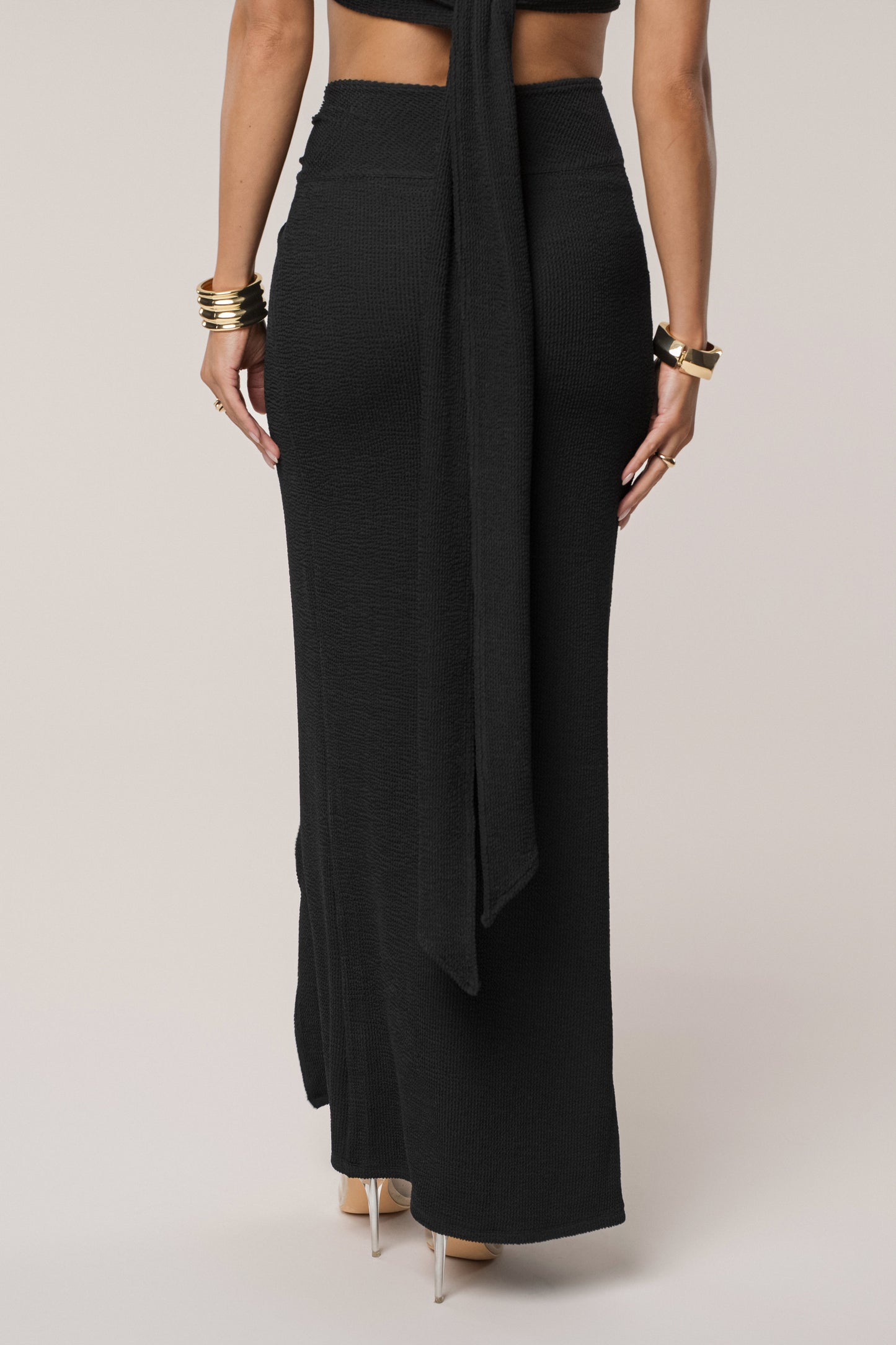 Black Deidra Draped Skirt Set JLUXLABEL