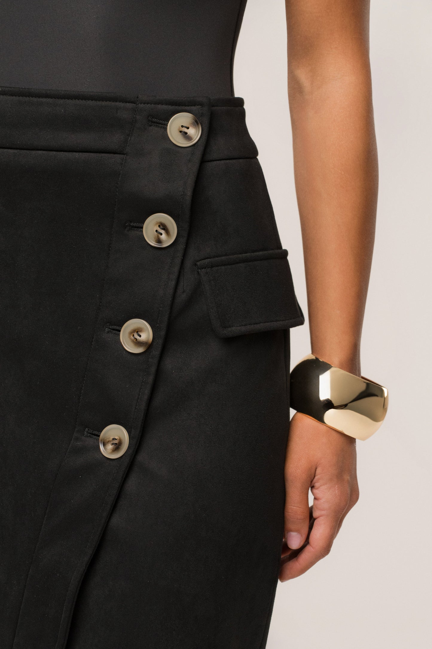 Black Audrey Suede Midi Skirt JLUXLABEL
