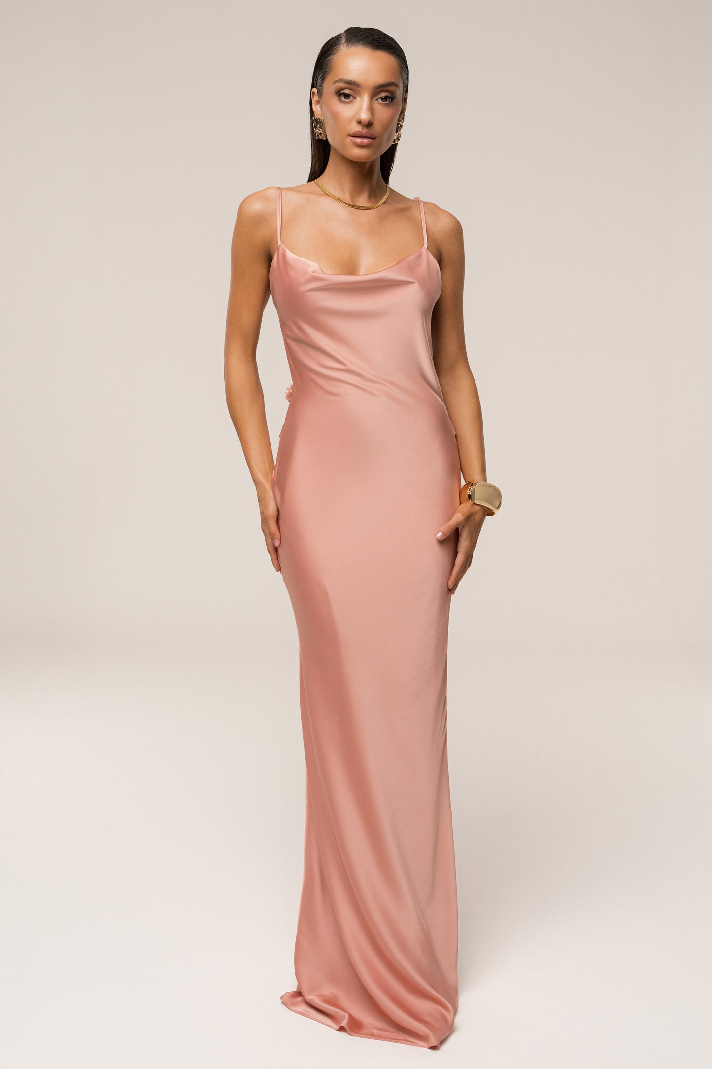 Dark Peach Down The Aisle Satin Gown JLUXLABEL