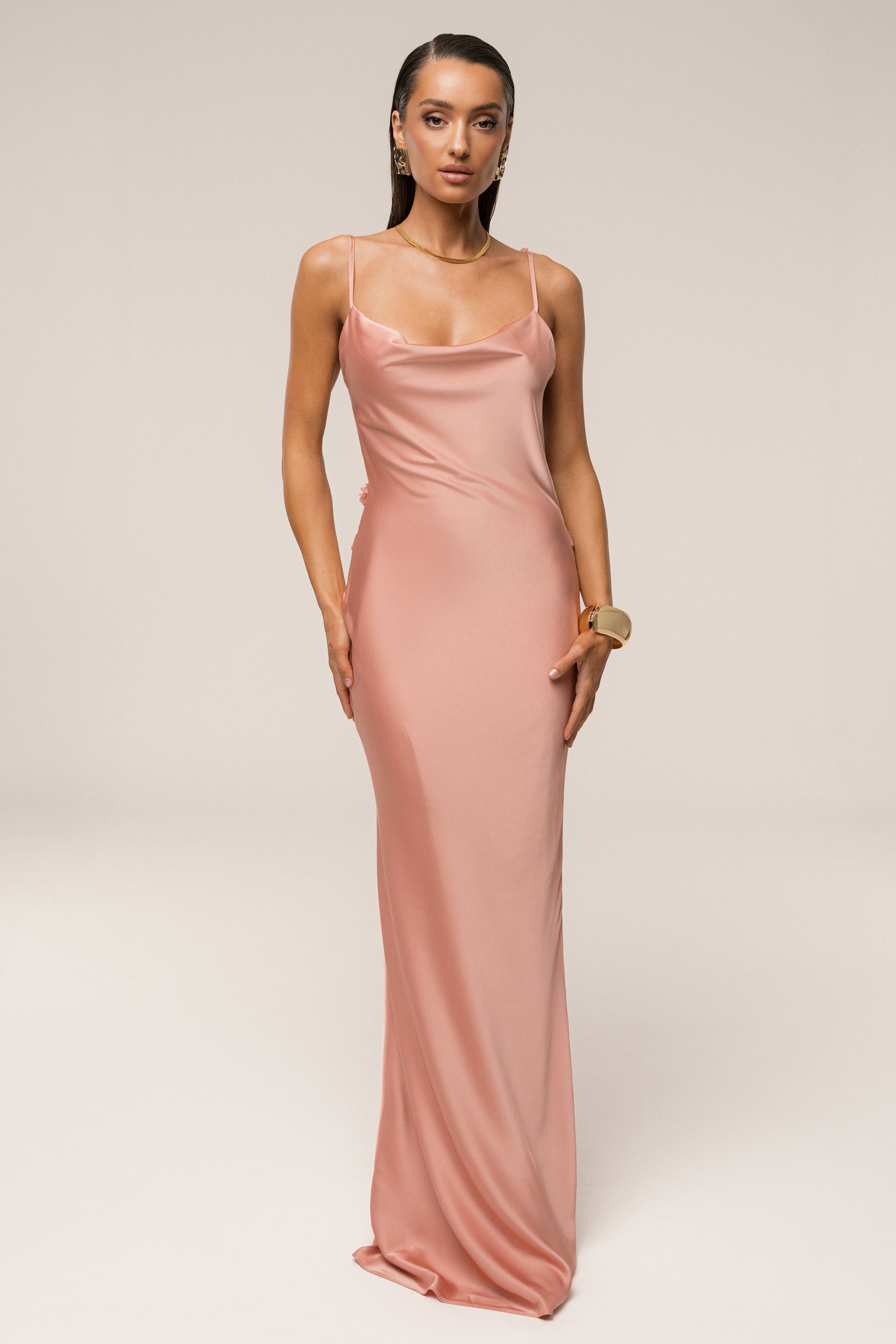 Dark Peach Down The Aisle Satin Gown JLUXLABEL