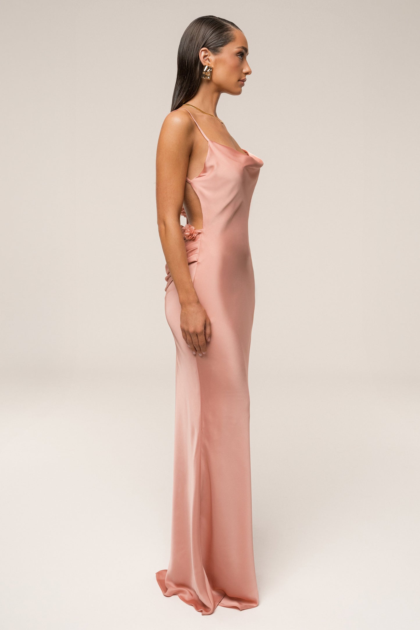 Dark Peach Down The Aisle Satin Gown JLUXLABEL