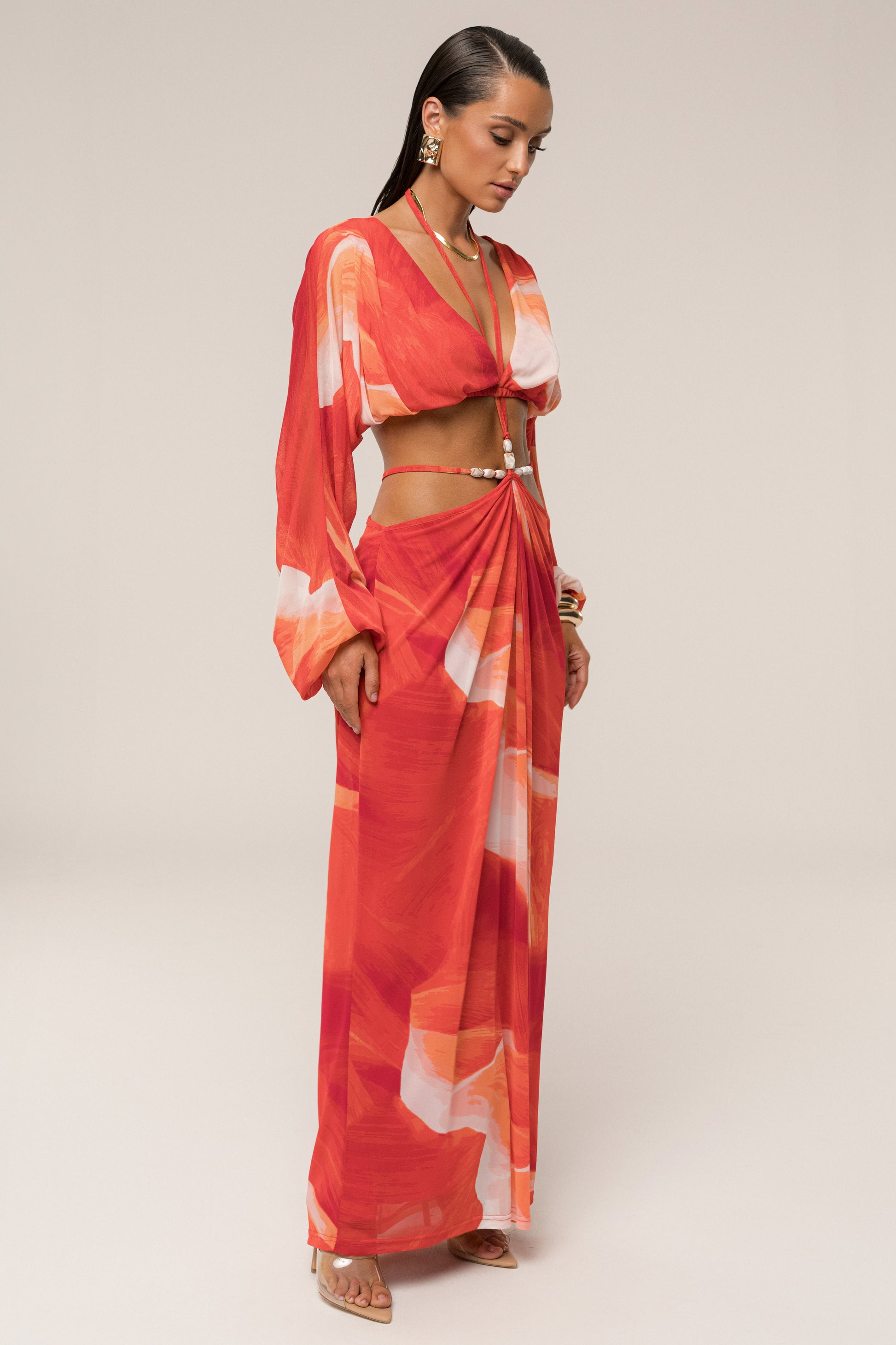 Sunset Red Selene Draped Top JLUXLABEL
