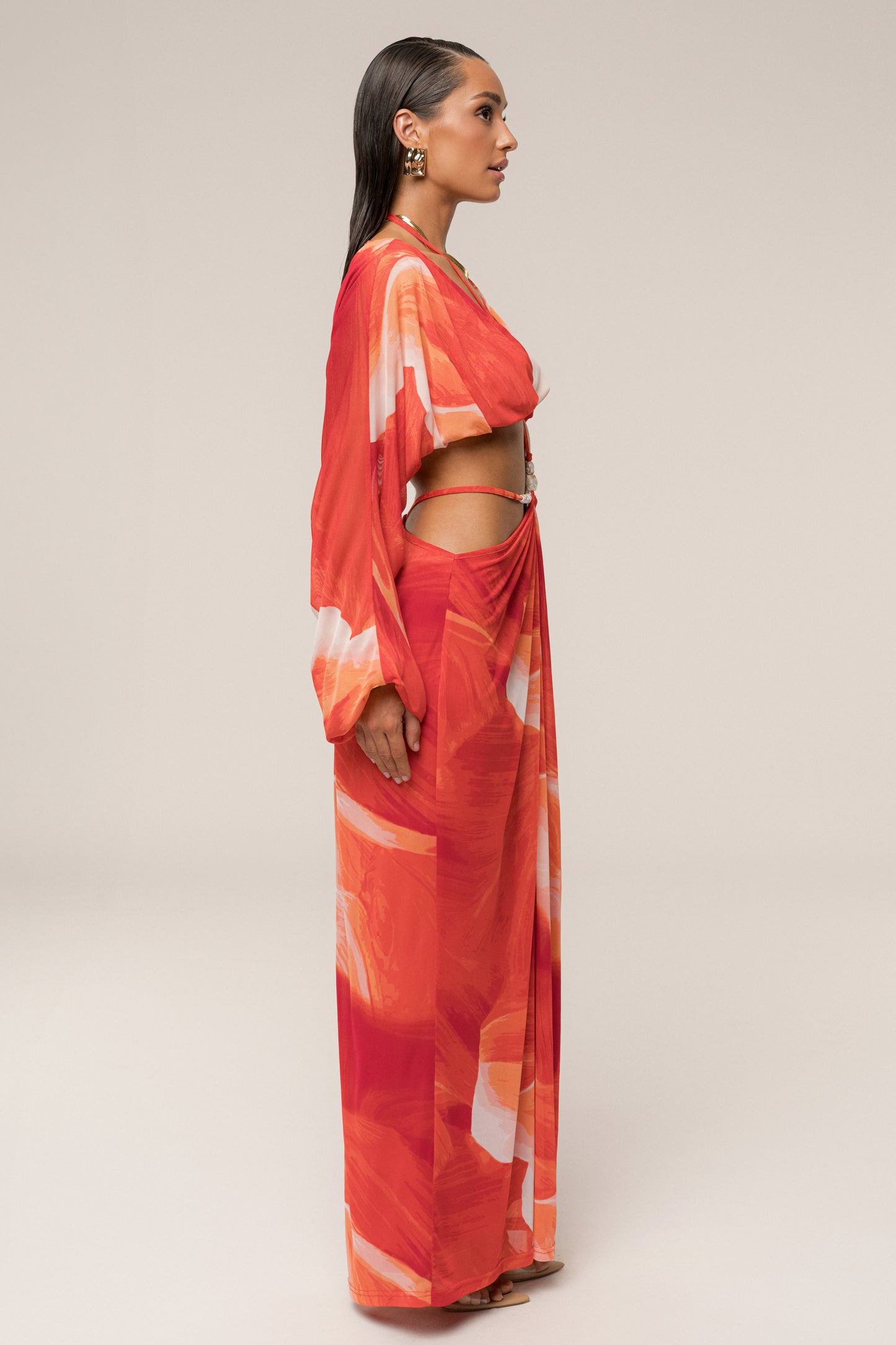 Sunset Red Selene Draped Top JLUXLABEL