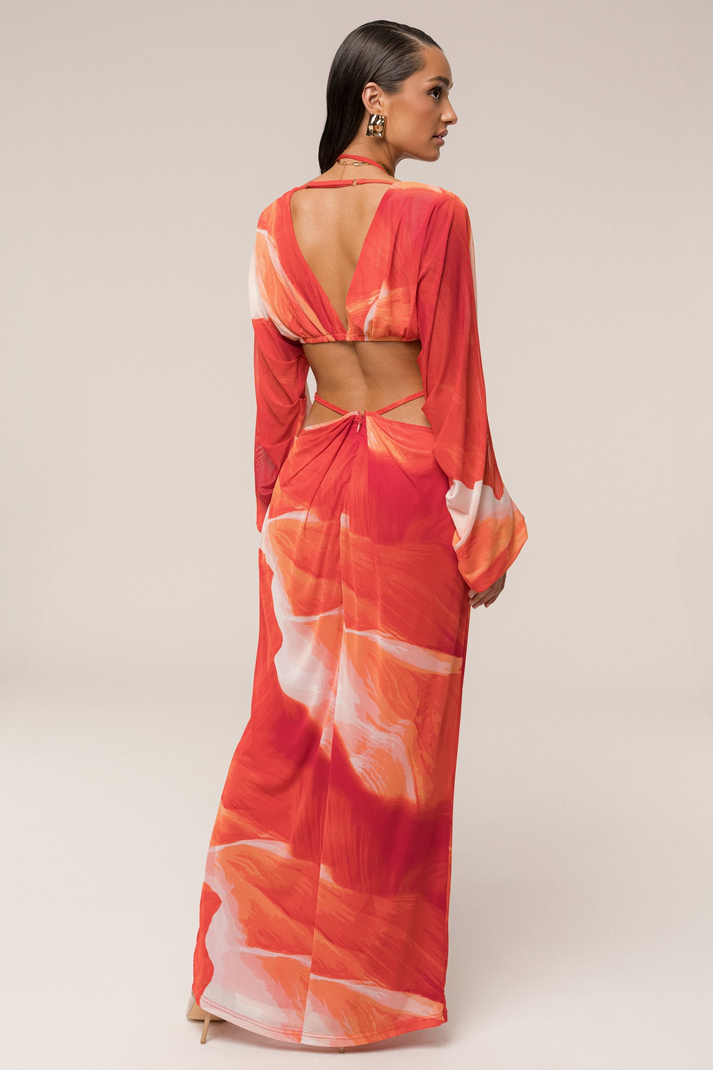 Sunset Red Hera Draped Maxi Skirt JLUXLABEL