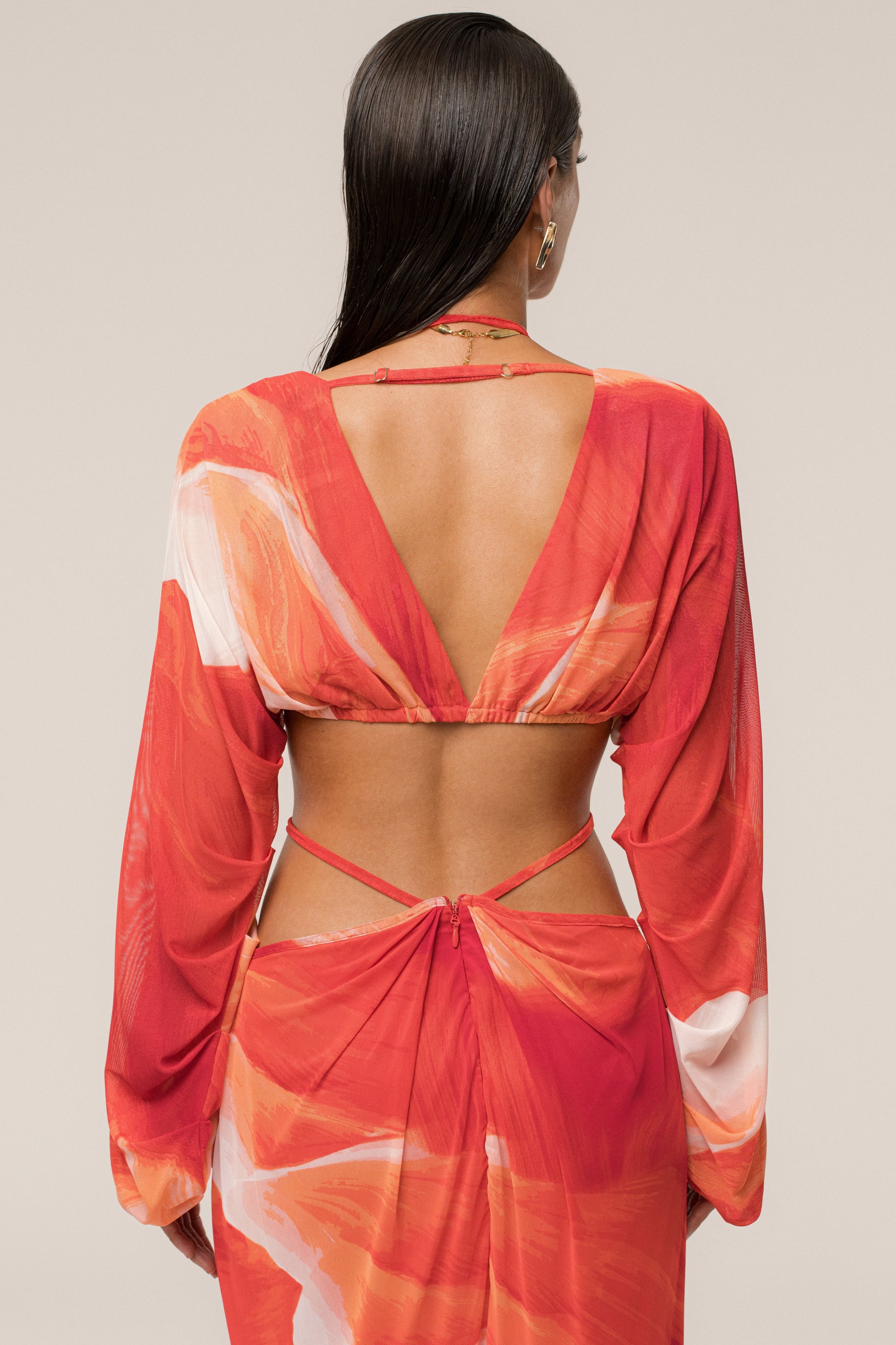 Sunset Red Selene Draped Top JLUXLABEL