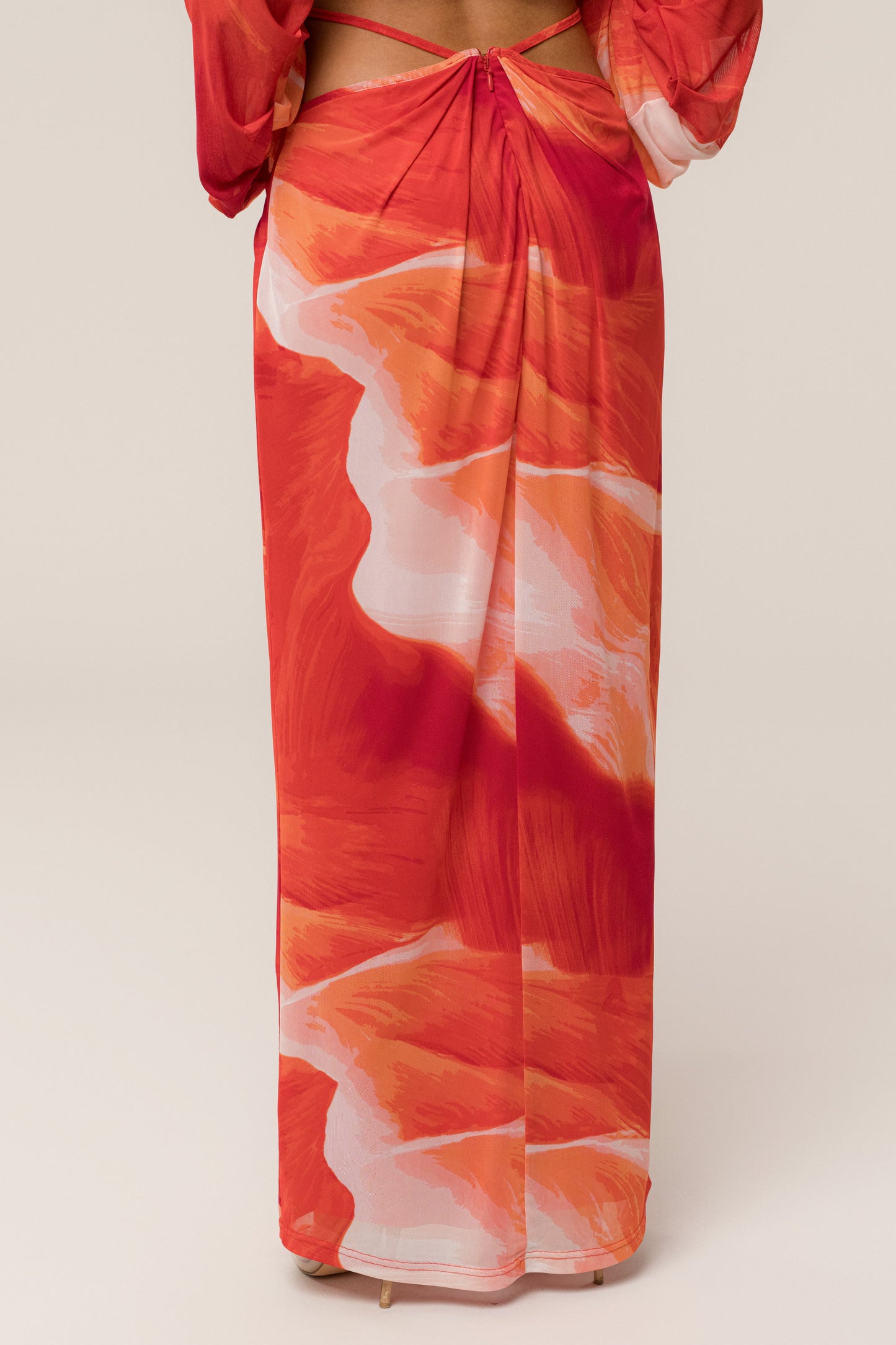 Sunset Red Hera Draped Maxi Skirt JLUXLABEL