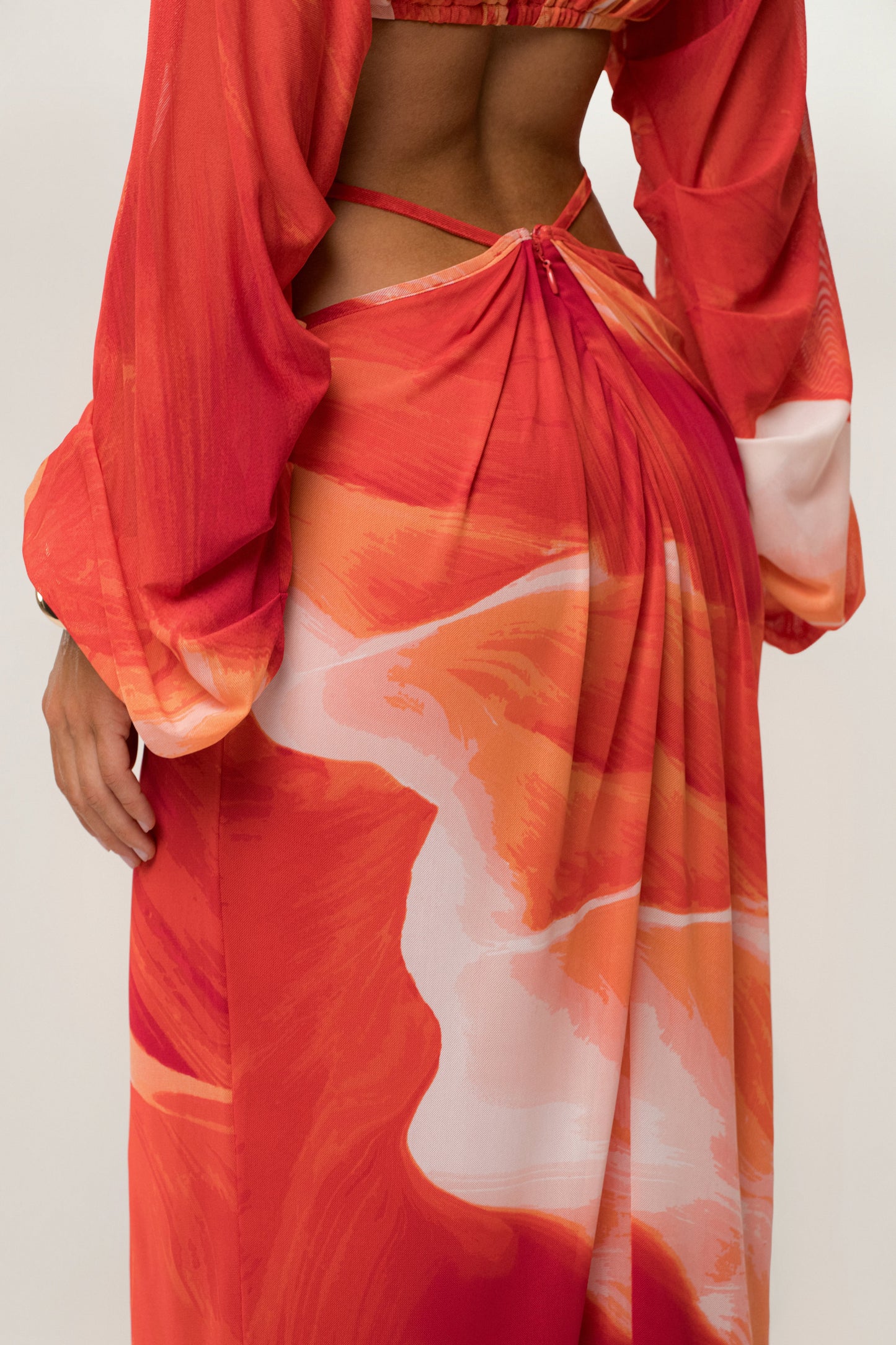 Sunset Red Hera Draped Maxi Skirt JLUXLABEL
