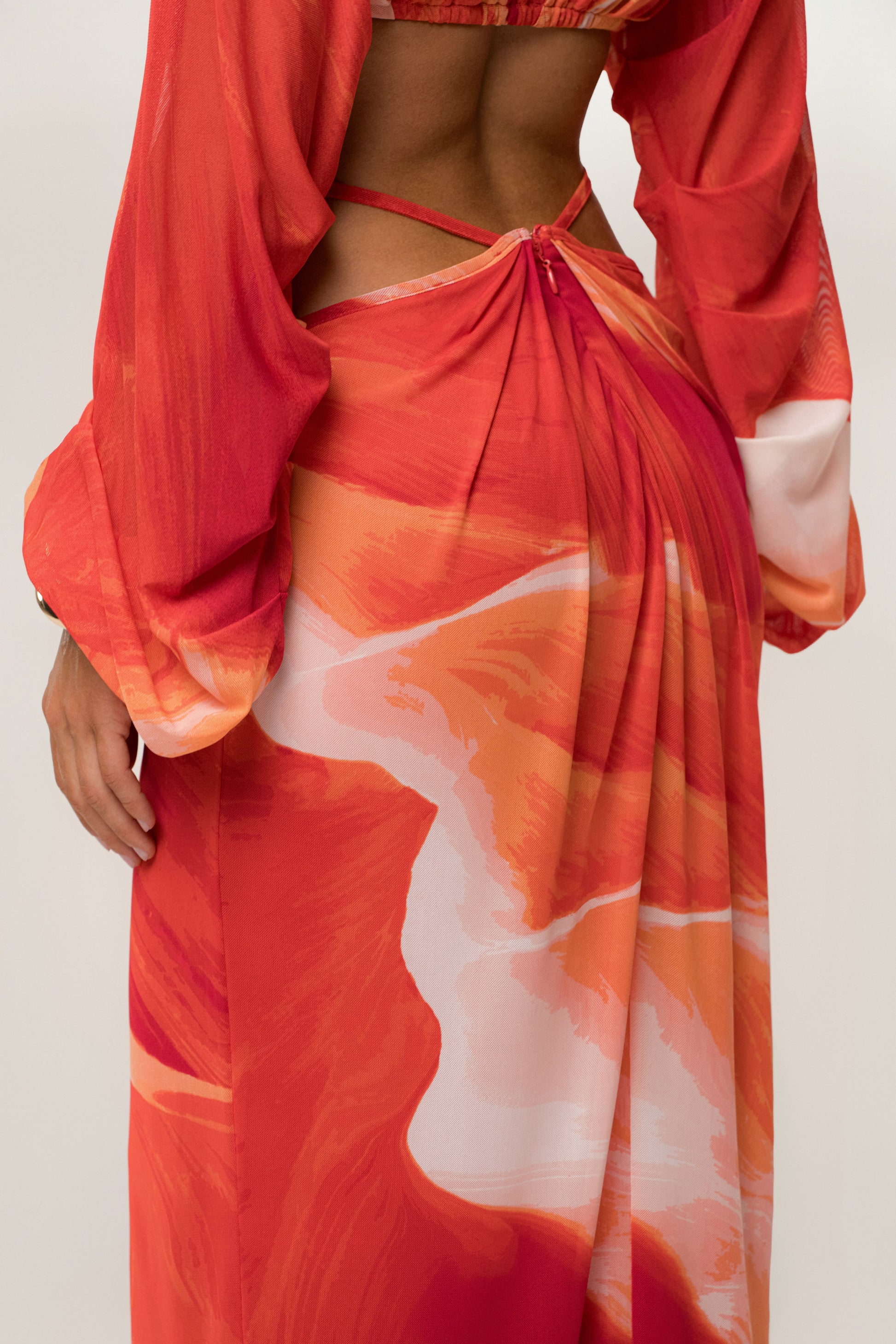 Sunset Red Hera Draped Maxi Skirt JLUXLABEL
