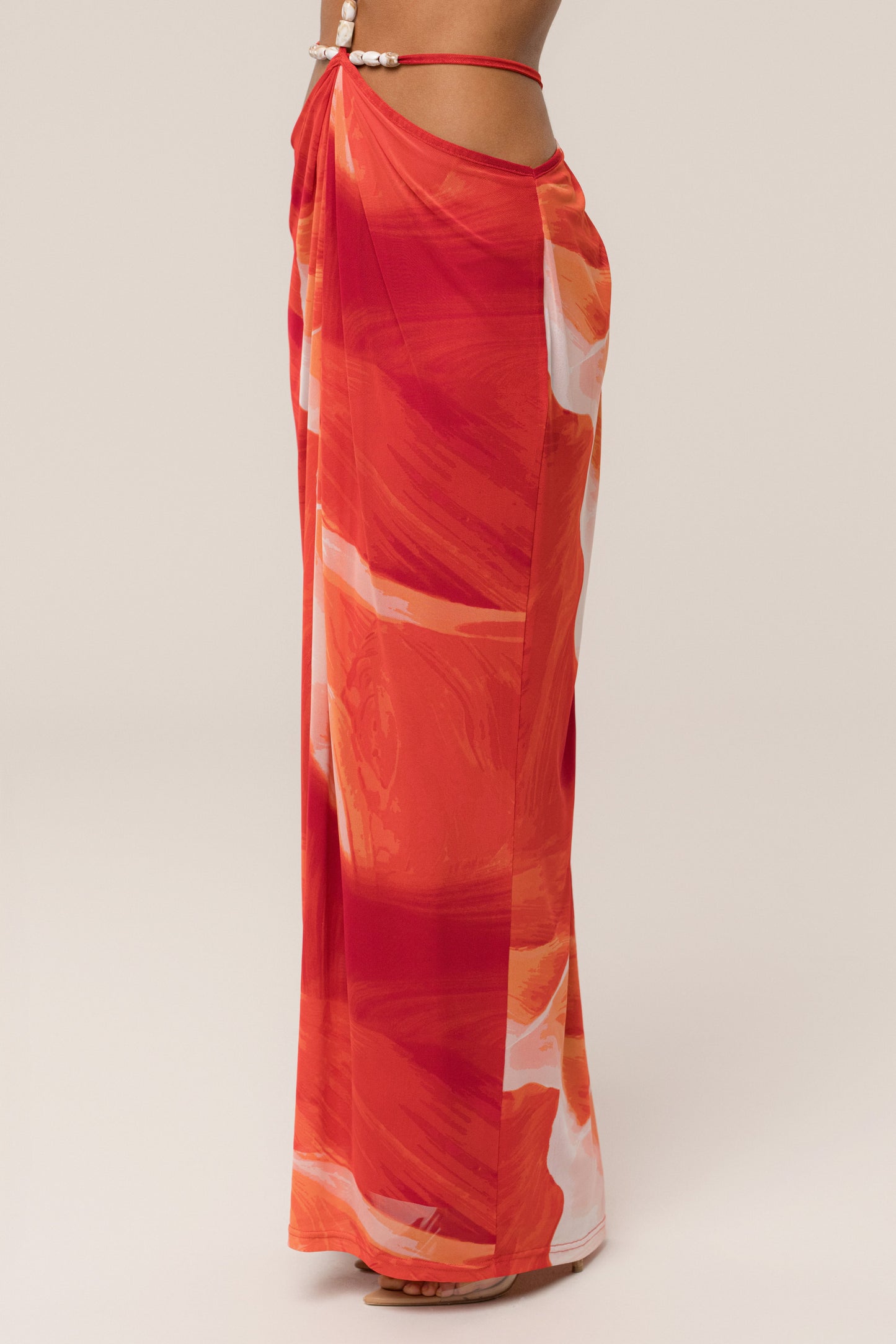 Sunset Red Hera Draped Maxi Skirt JLUXLABEL