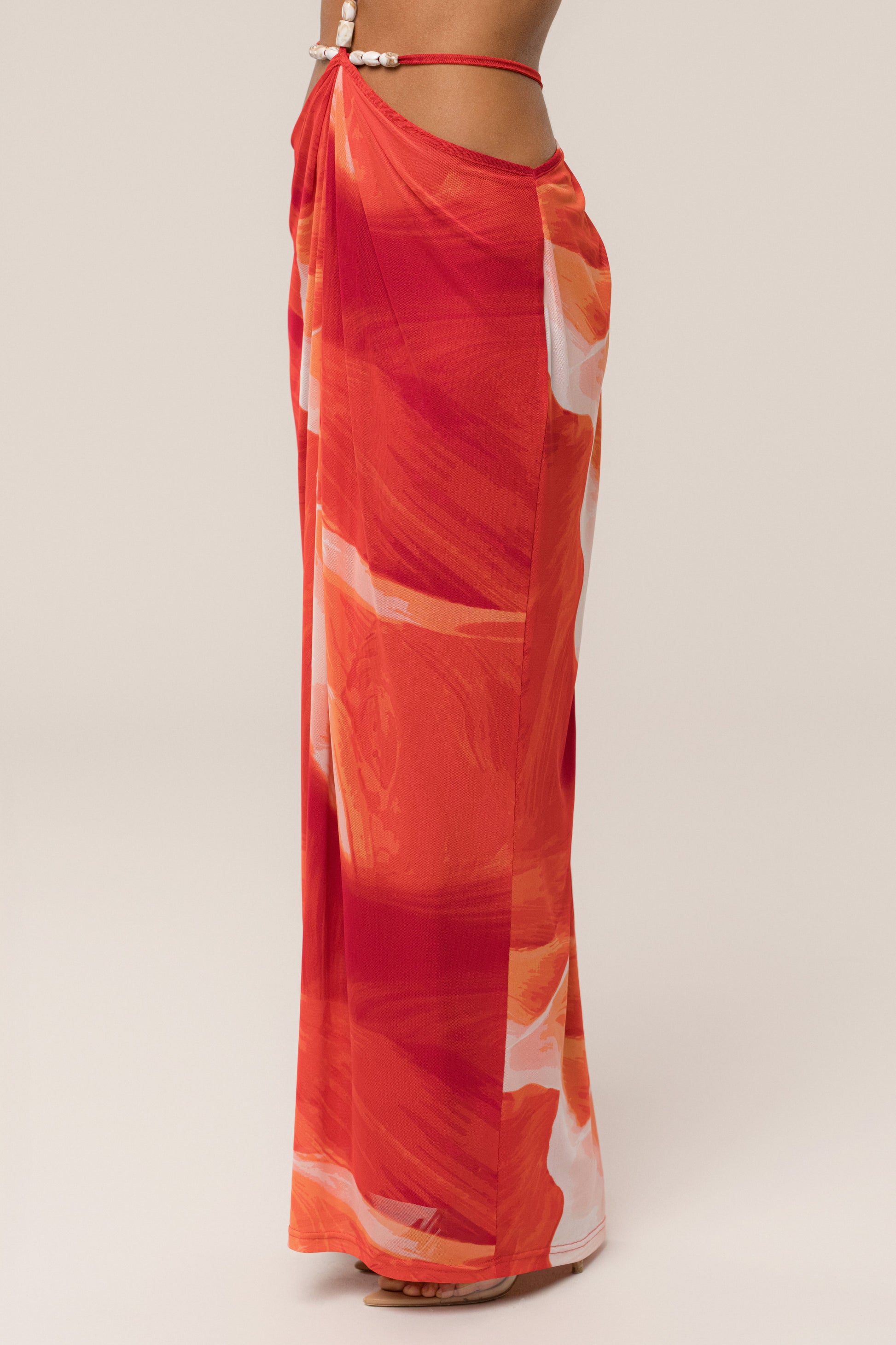 Sunset Red Hera Draped Maxi Skirt JLUXLABEL