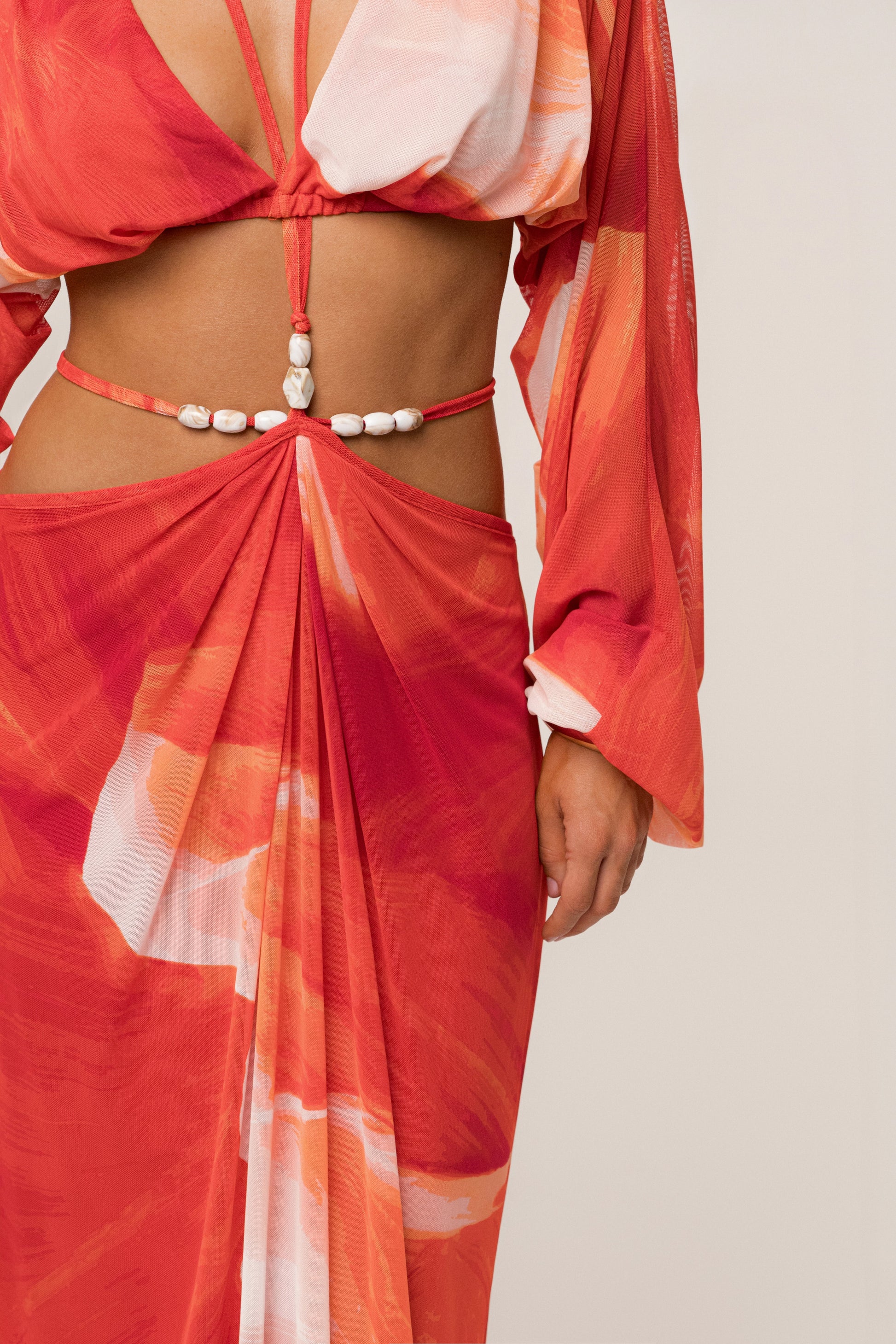 Sunset Red Hera Draped Maxi Skirt JLUXLABEL