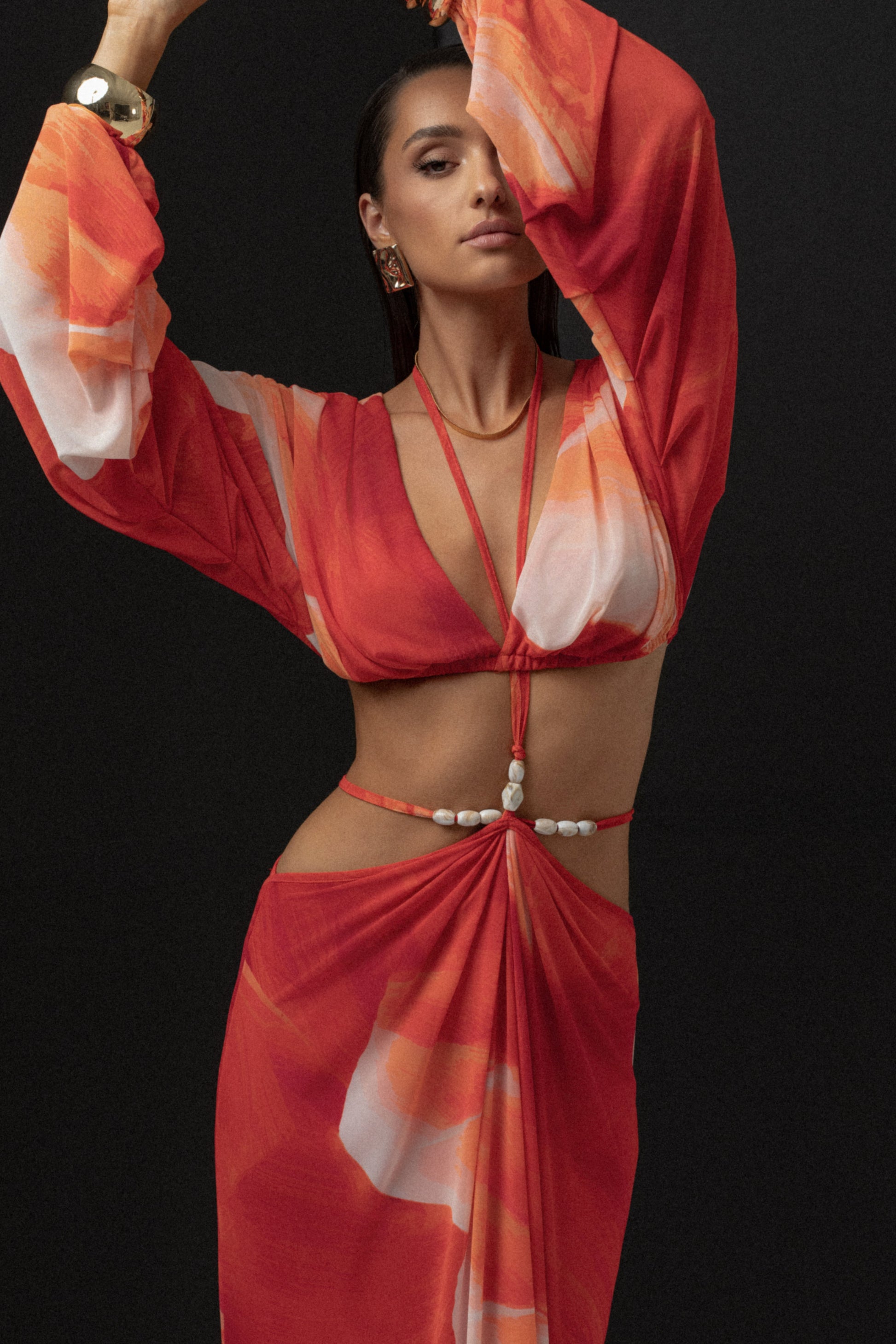 Sunset Red Selene Draped Top JLUXLABEL