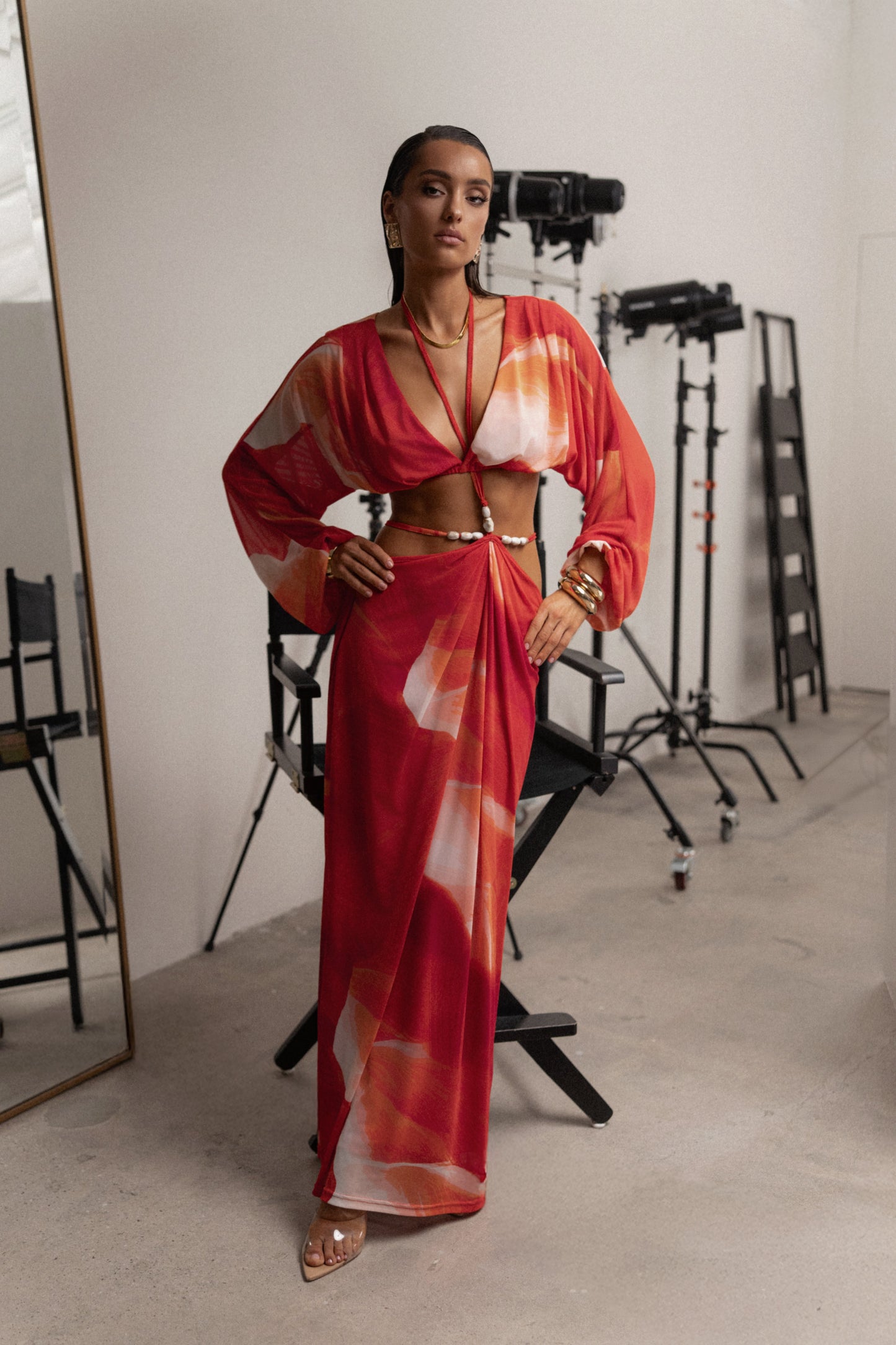 Sunset Red Selene Draped Top JLUXLABEL