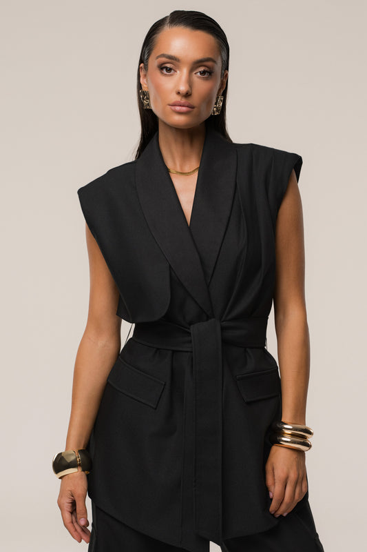 Black Jeanie Belted Vest JLUXLABEL