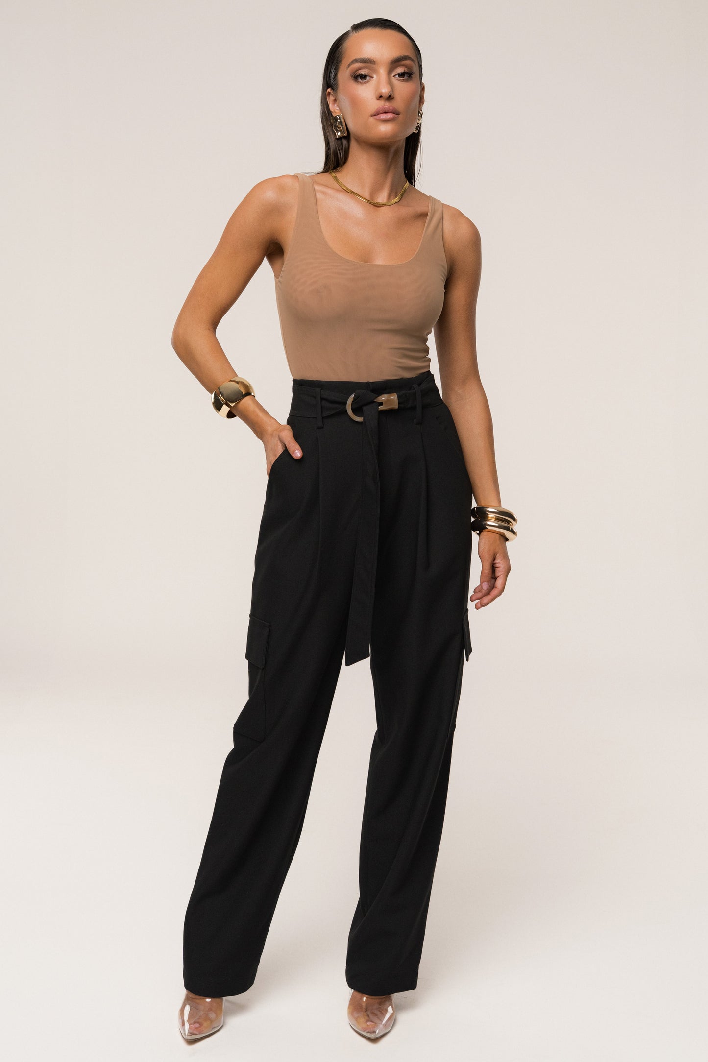 Black Alexis Belted Cargo Pants JLUXLABEL