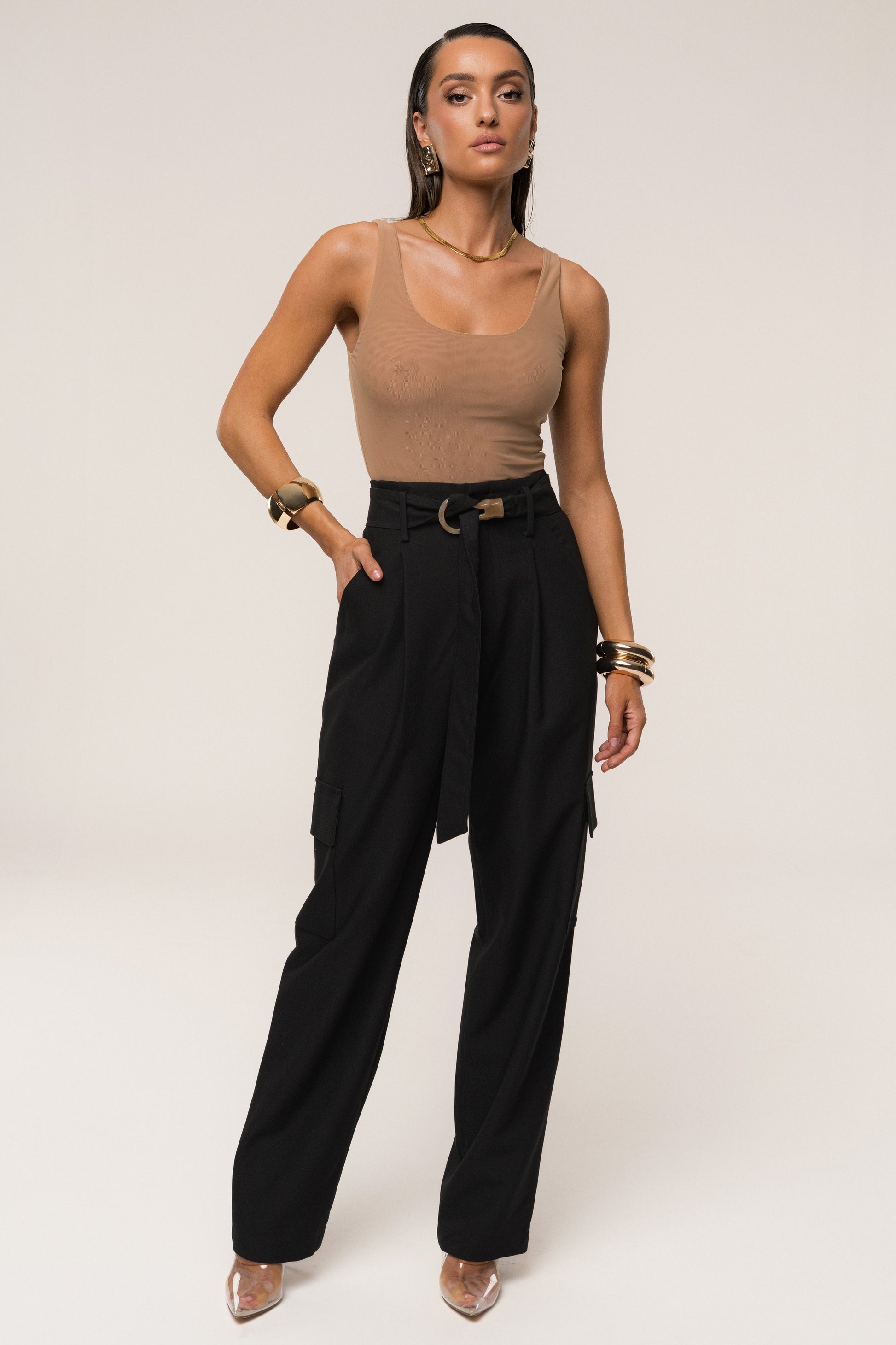 Black Alexis Belted Cargo Pants JLUXLABEL