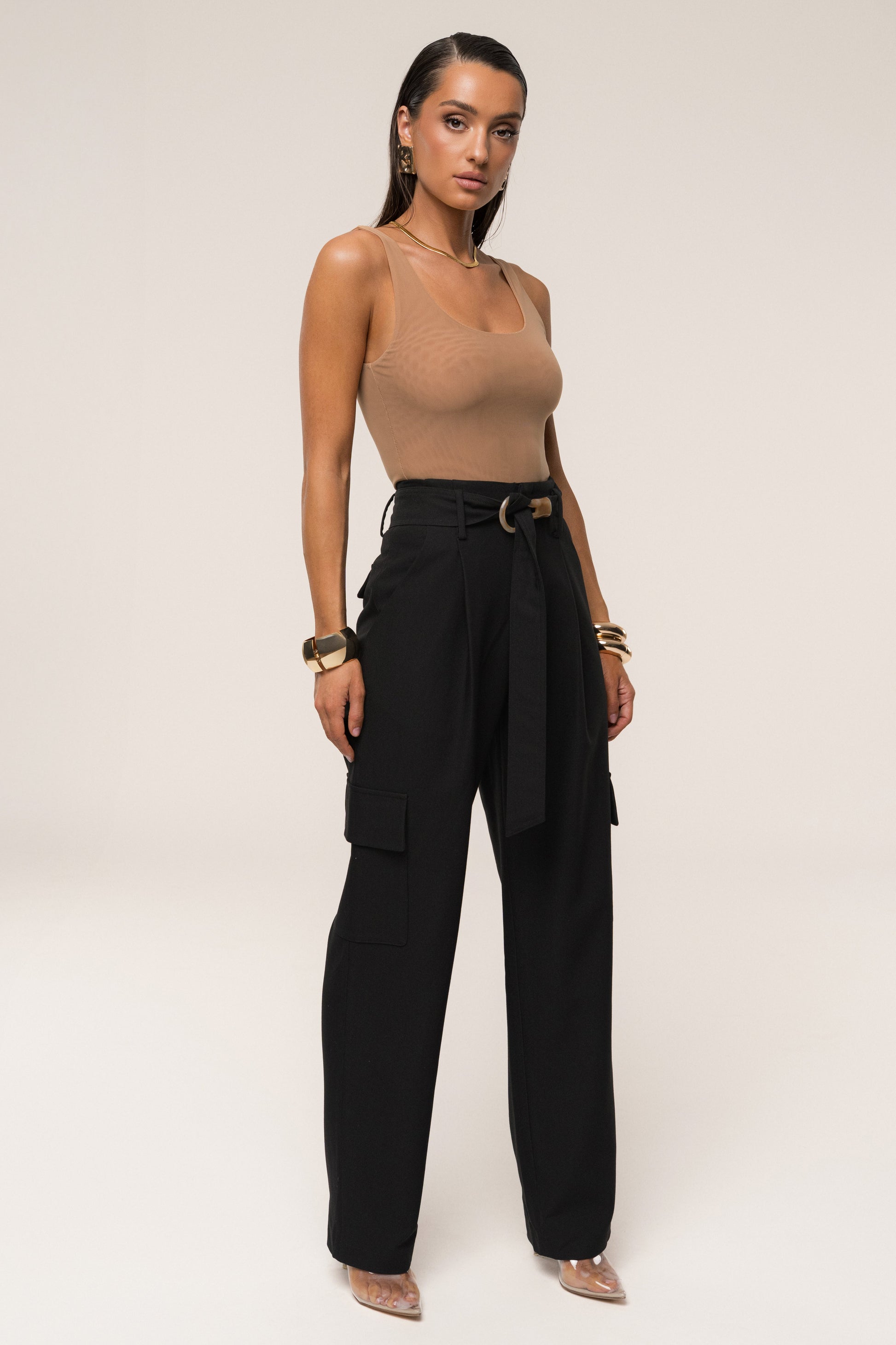 Black Alexis Belted Cargo Pants JLUXLABEL
