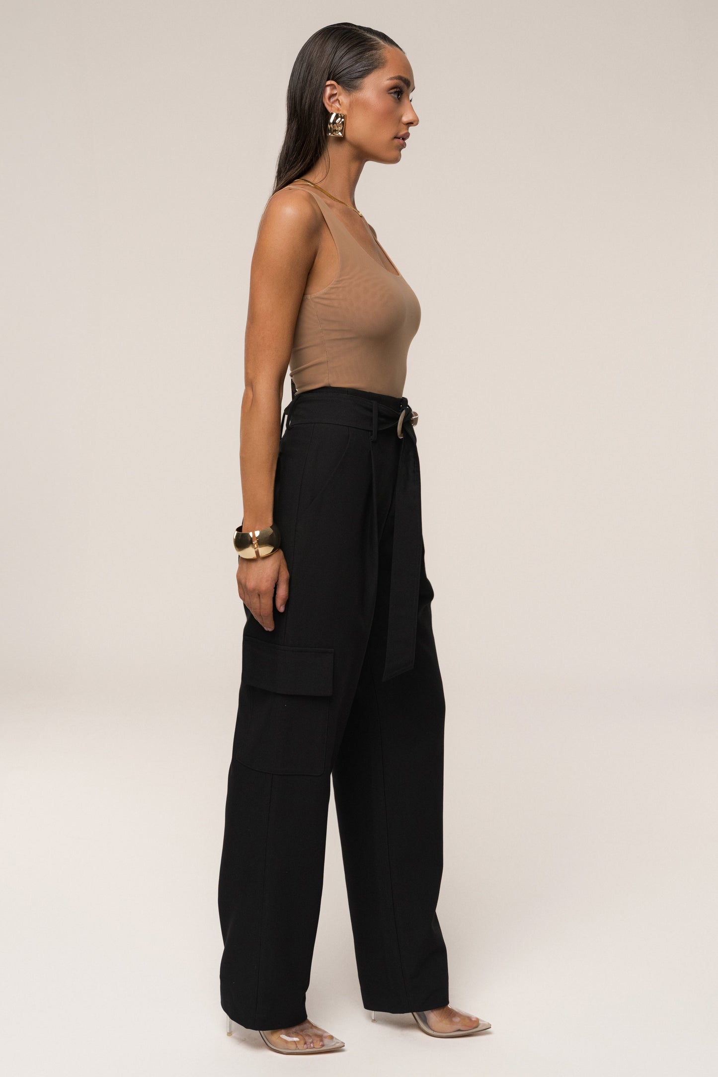 Black Alexis Belted Cargo Pants JLUXLABEL