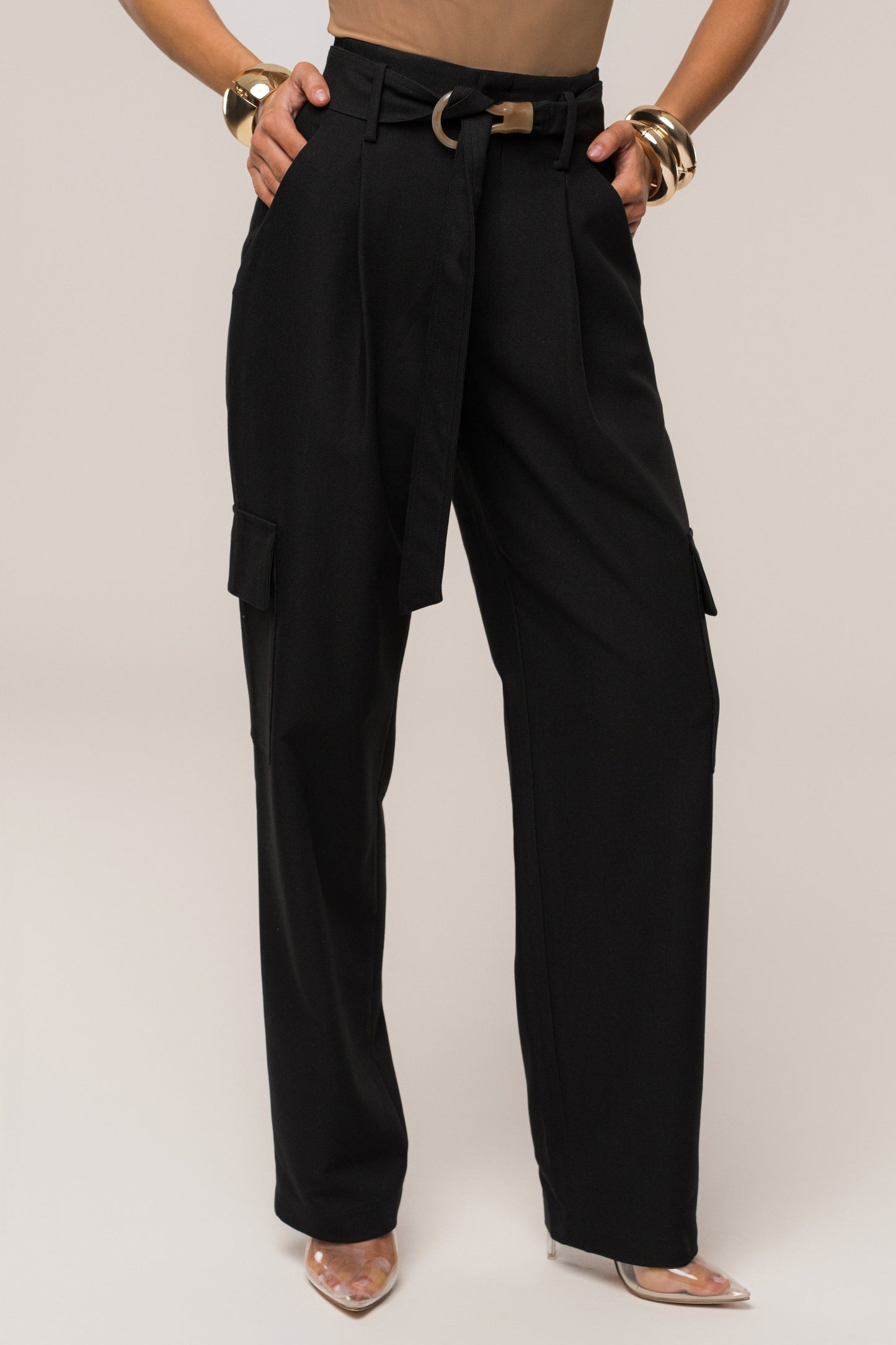 Black Alexis Belted Cargo Pants JLUXLABEL