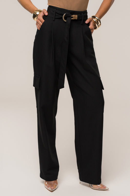 Black Alexis Belted Cargo Pants JLUXLABEL