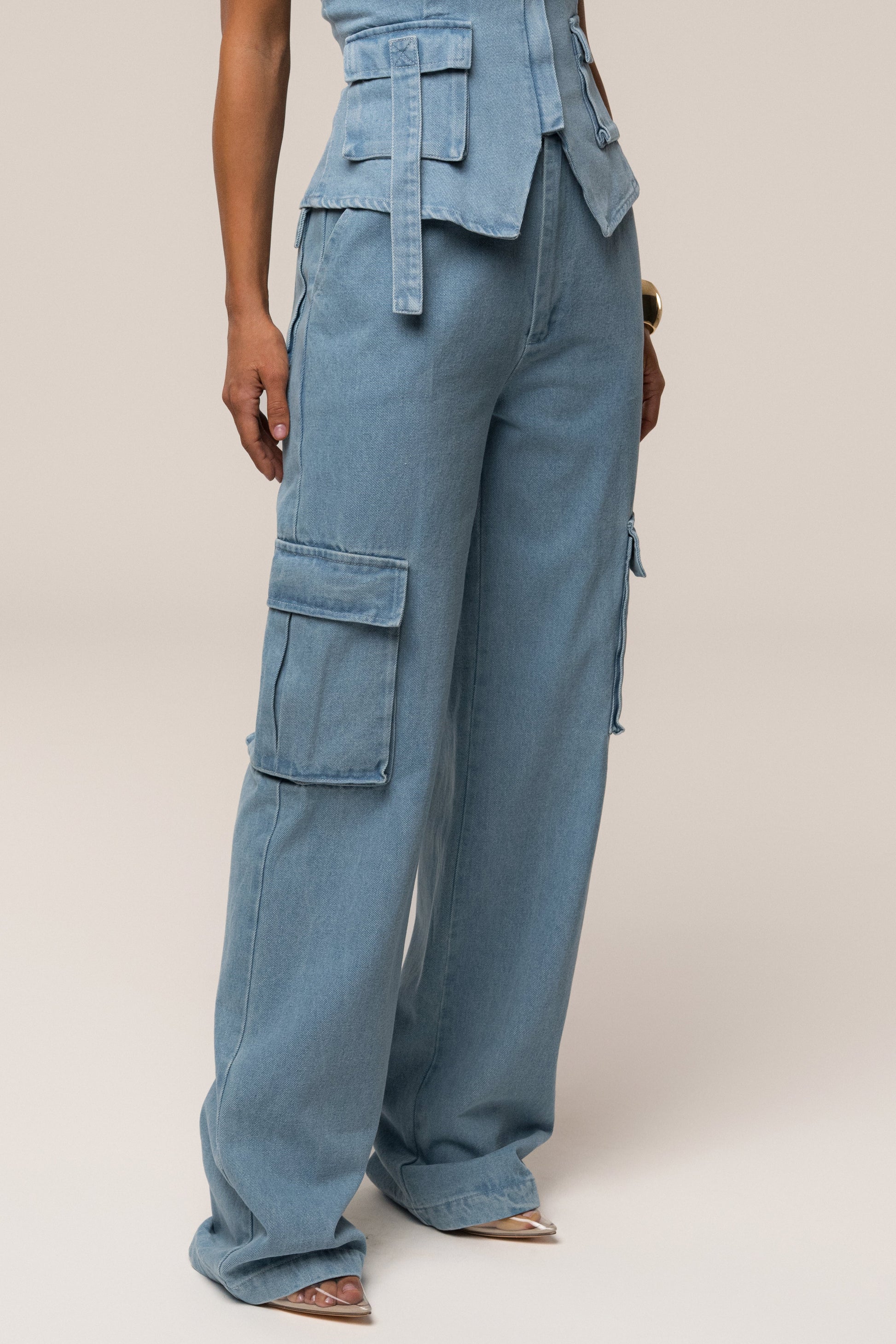 Medium Wash Denim Utility Cargo Pants JLUXLABEL