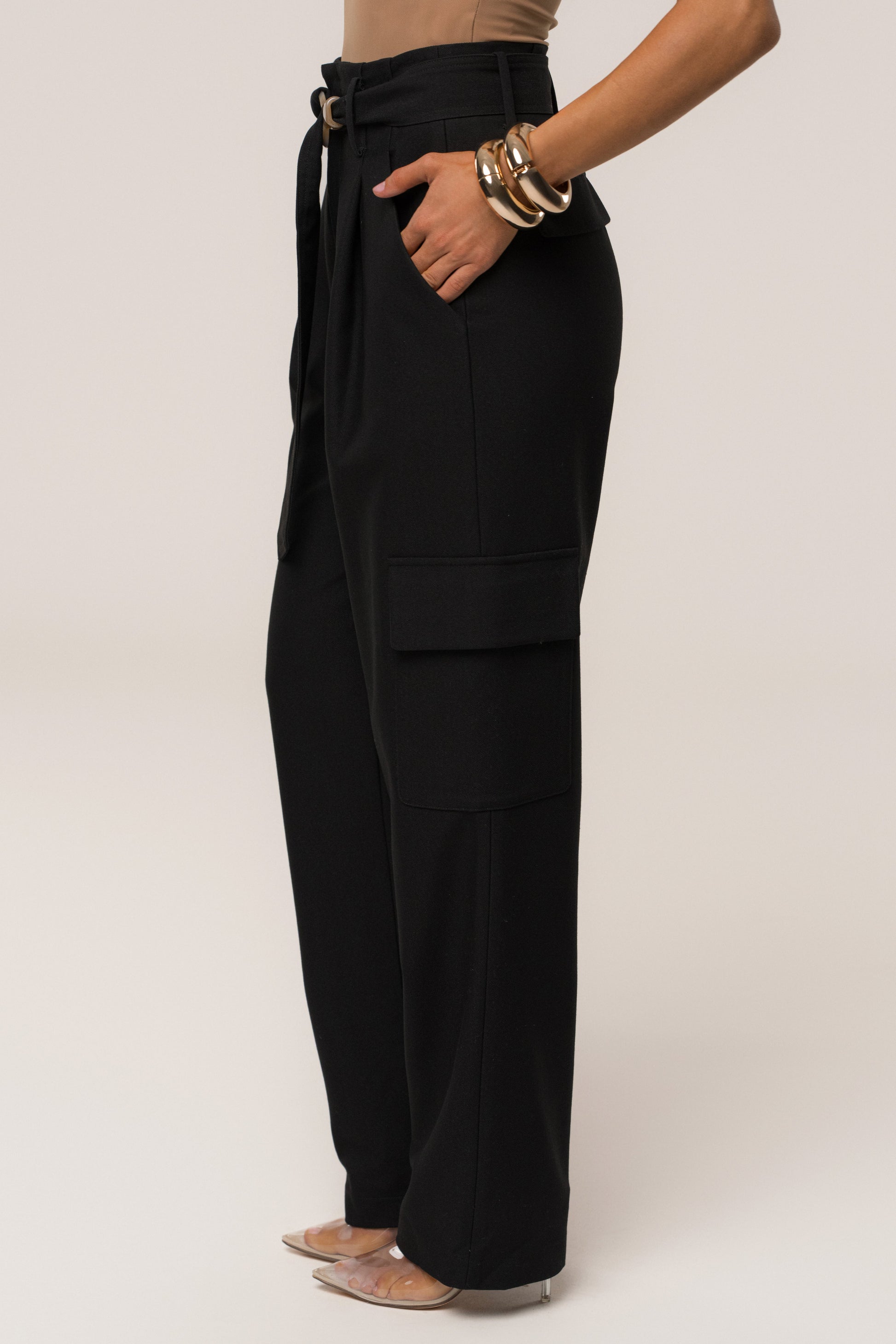 Black Alexis Belted Cargo Pants JLUXLABEL