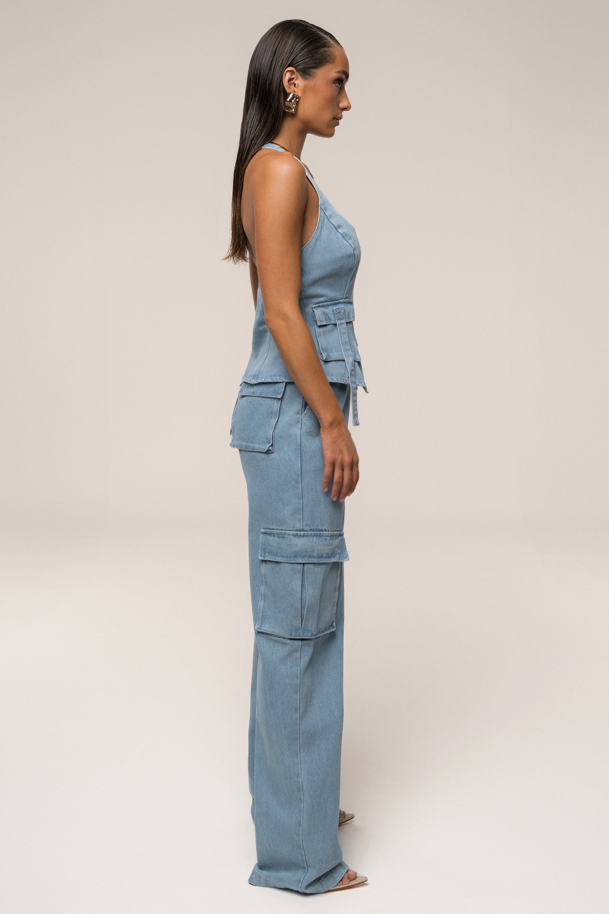 Medium Wash Denim Utility Cargo Pants JLUXLABEL