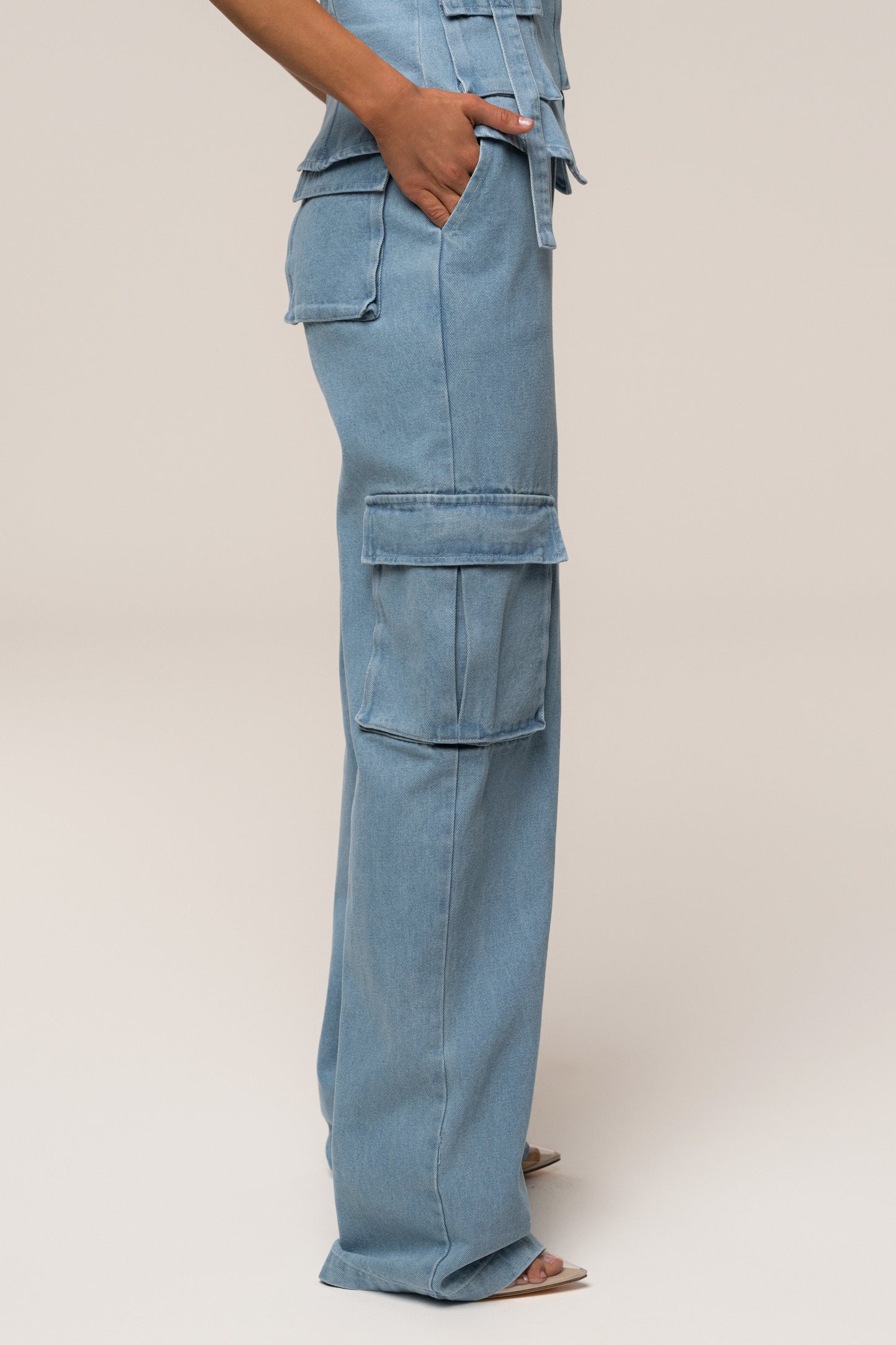 Medium Wash Denim Utility Cargo Pants JLUXLABEL