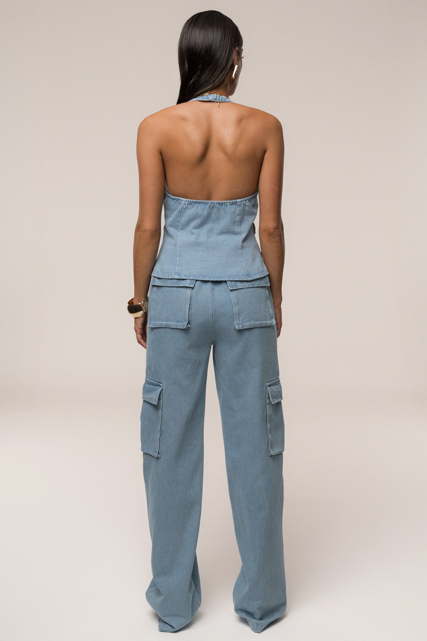Medium Wash Josie Denim Halter Top JLUXLABEL